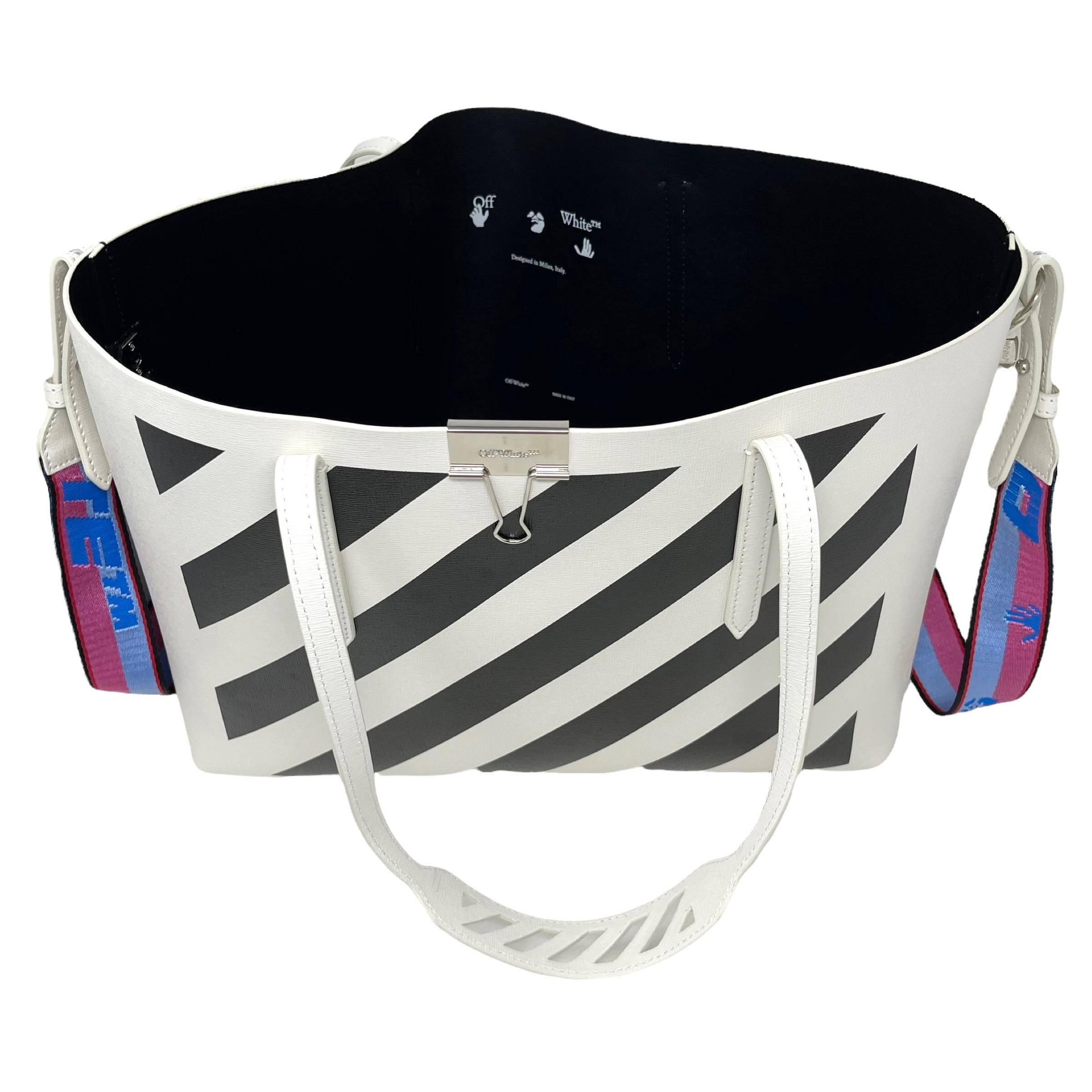 NEU Off-White Virgil Abloh Weiße Tragetasche aus Leder mit diagonalen Streifen Binder im Angebot 2