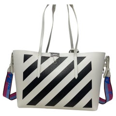 NEU Off-White Virgil Abloh Weiße Tragetasche aus Leder mit diagonalen Streifen Binder