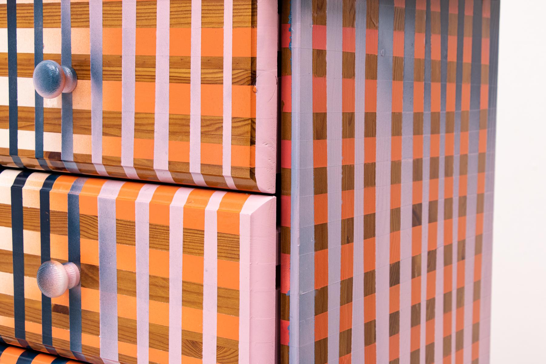 Simone Post has been making these furniture for a while in black and white but this is the first unique line of multicoloured furniture she made. 
Every piece is unique. They where exhibited for the first time at Art Rotterdam 2021. This New Old -