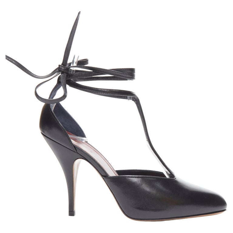 new OLD CELINE 2018 Night Out black wrap around ankle T-strap heels pump  EU38 For Sale at 1stDibs
