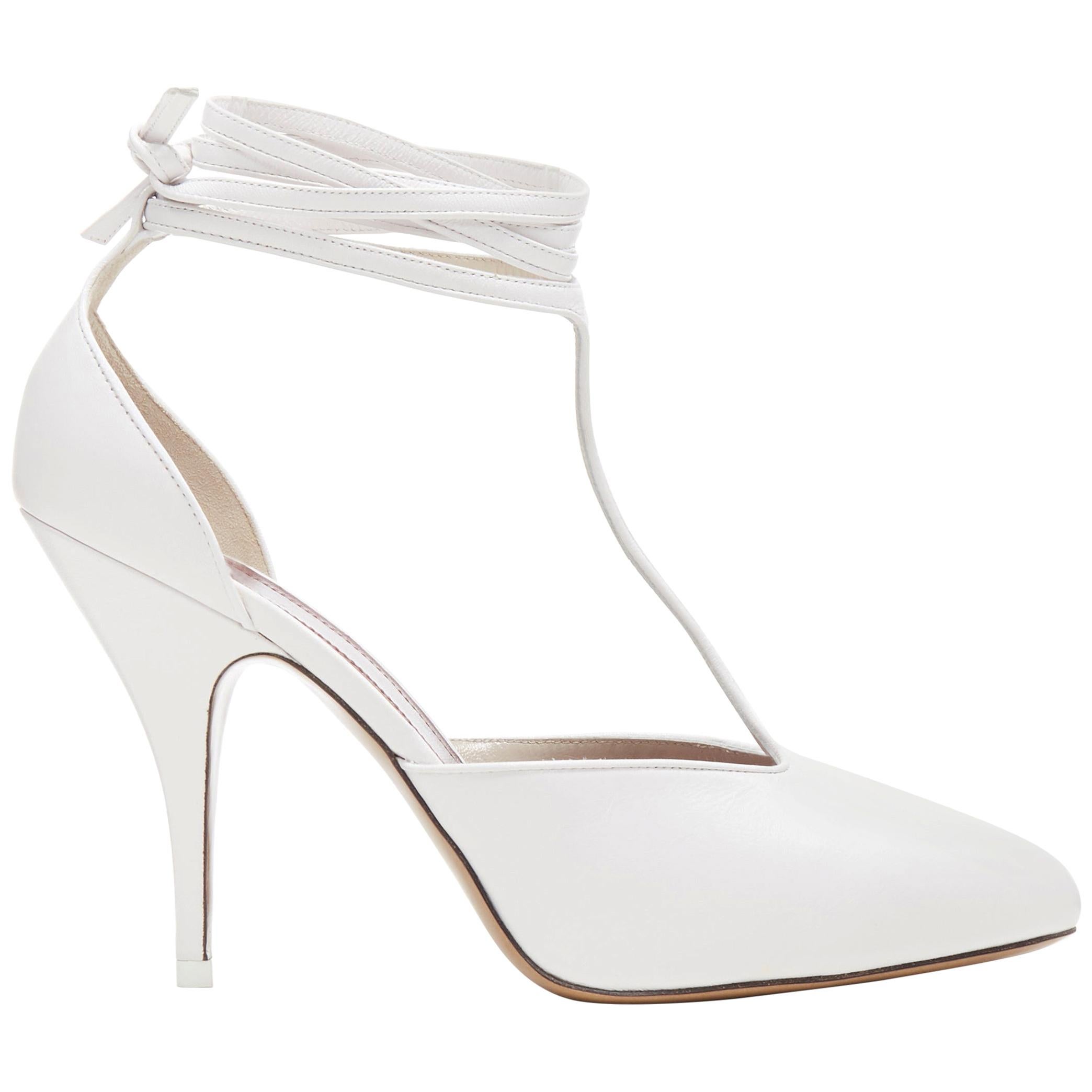new OLD CELINE 2018 Night Out white wrap around ankle T-strap heels pump EU39