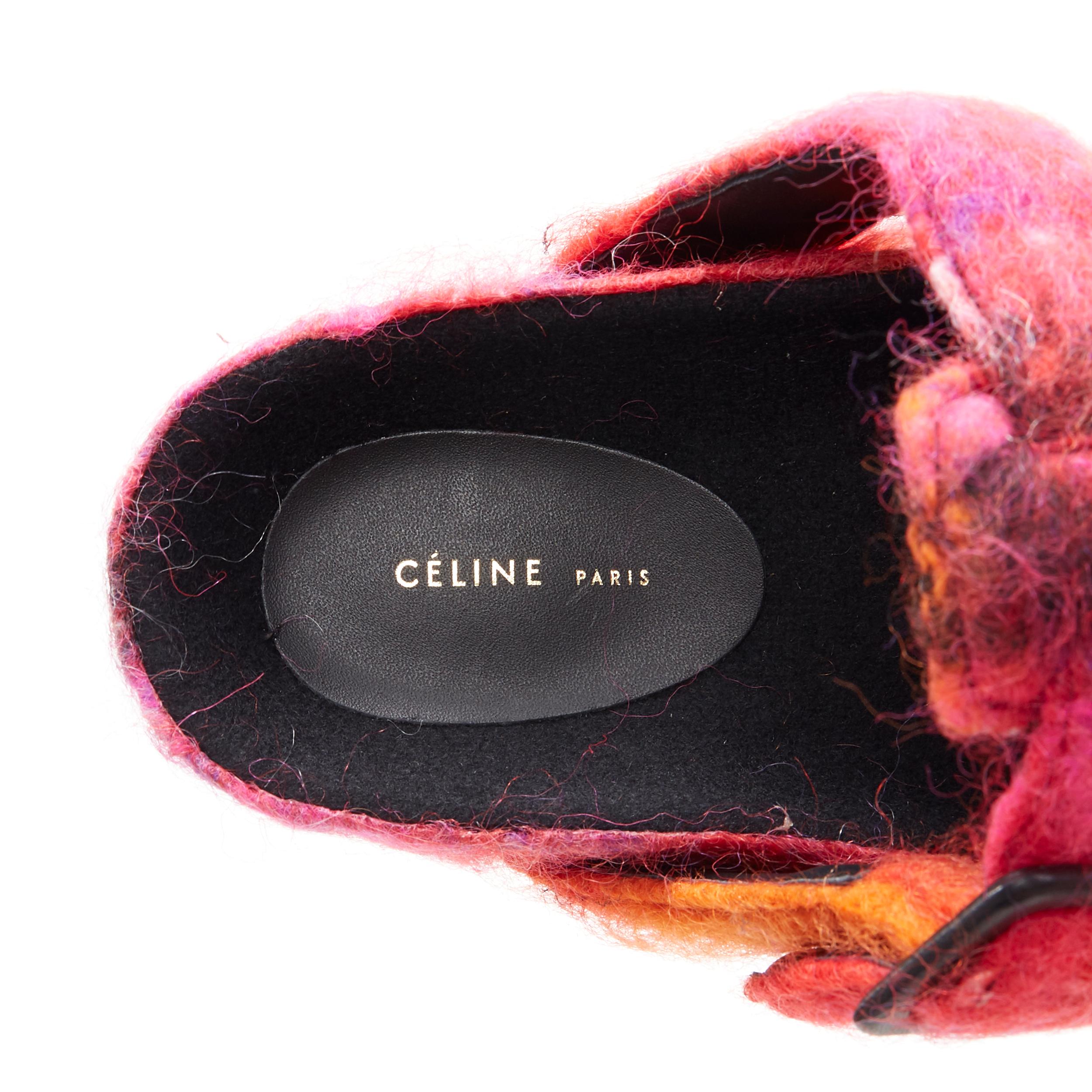 new OLD CELINE Boxy Mohair pink red check print buckle flat sandal slides EU40 2