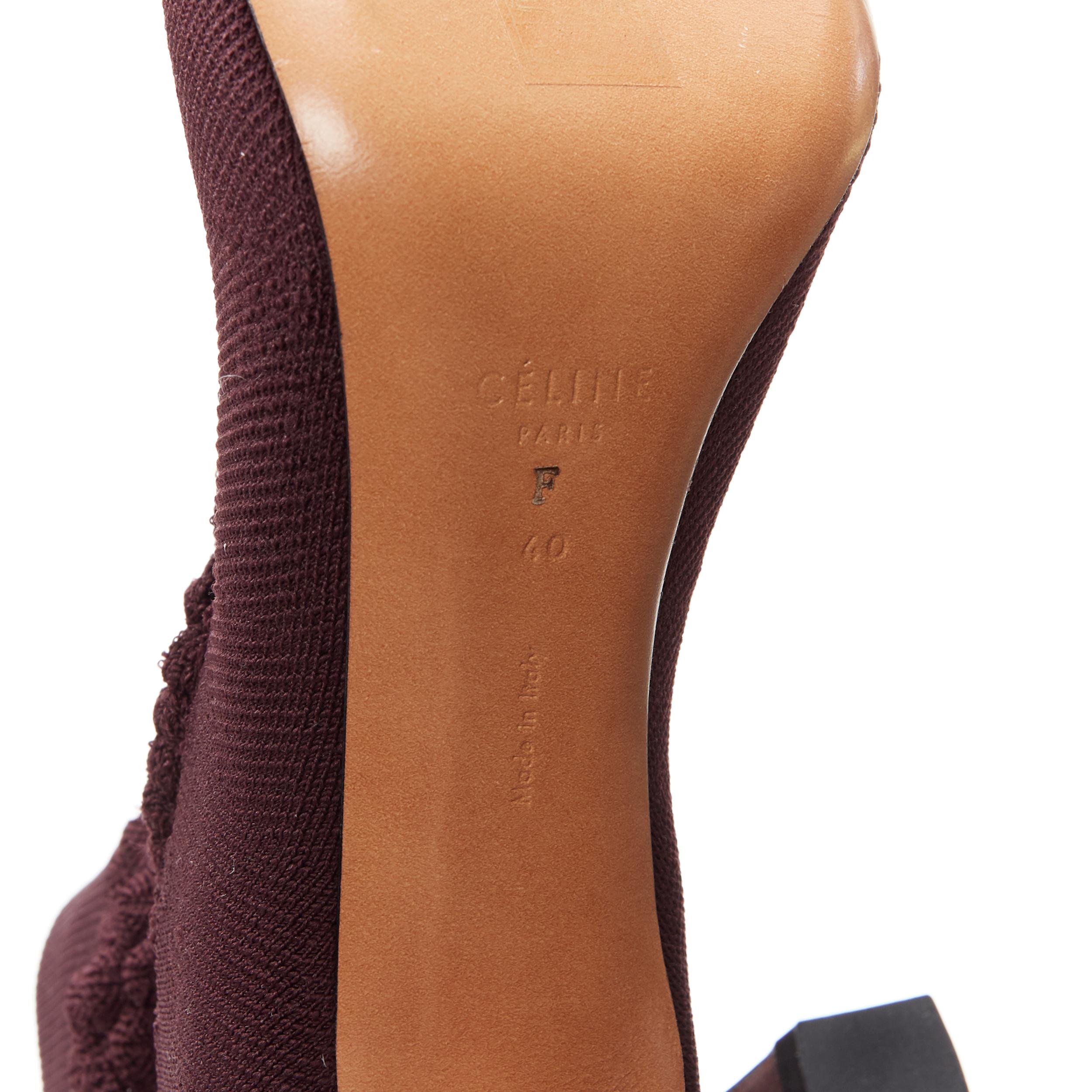new OLD CELINE Glove Bootie burgundy textured sock knit square toe boots EU40 For Sale 3