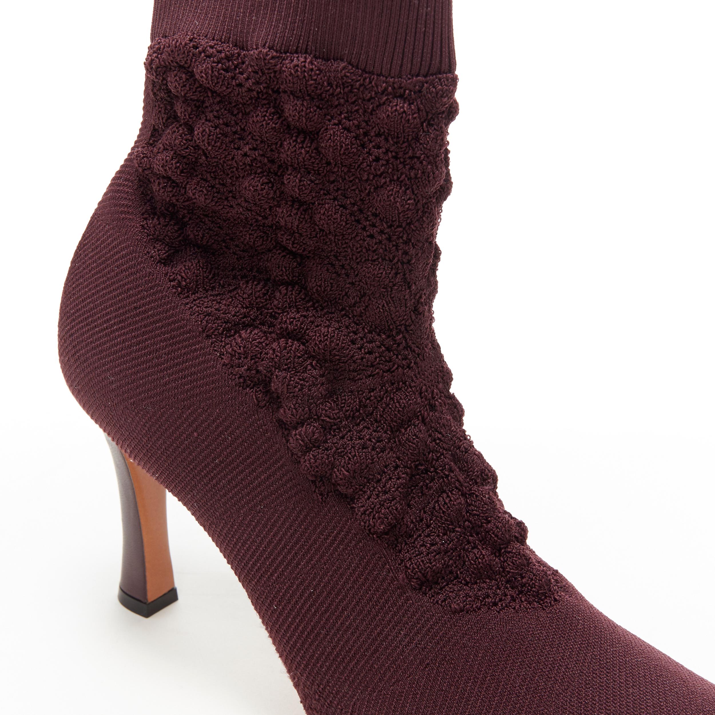 Women's new OLD CELINE Glove Bootie burgundy textured sock knit square toe boots EU40