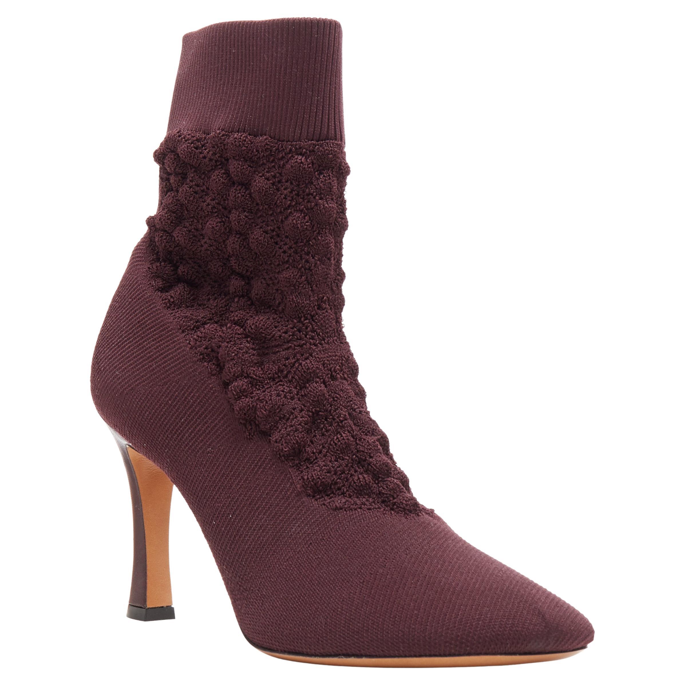 new OLD CELINE Glove Bootie burgundy textured sock knit square toe boots EU40 For Sale