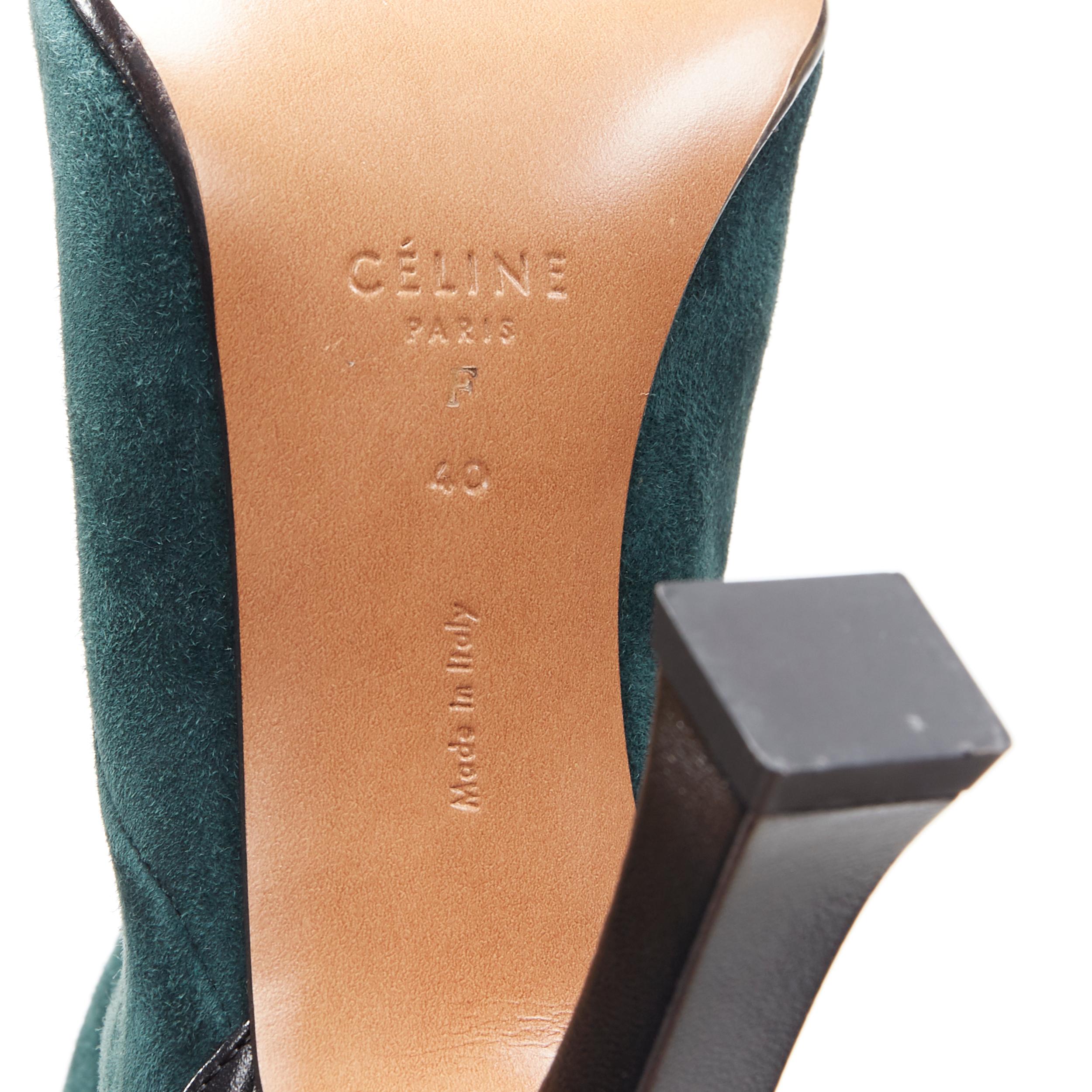 new OLD CELINE Madame Flare forest green stretch suede square toe bootie EU40 3
