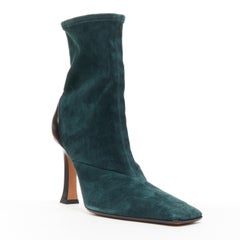 new OLD CELINE Madame Flare forest green stretch suede square toe bootie EU40