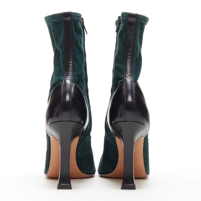 new OLD CELINE Madame Flare forest green stretch suede square toe ...