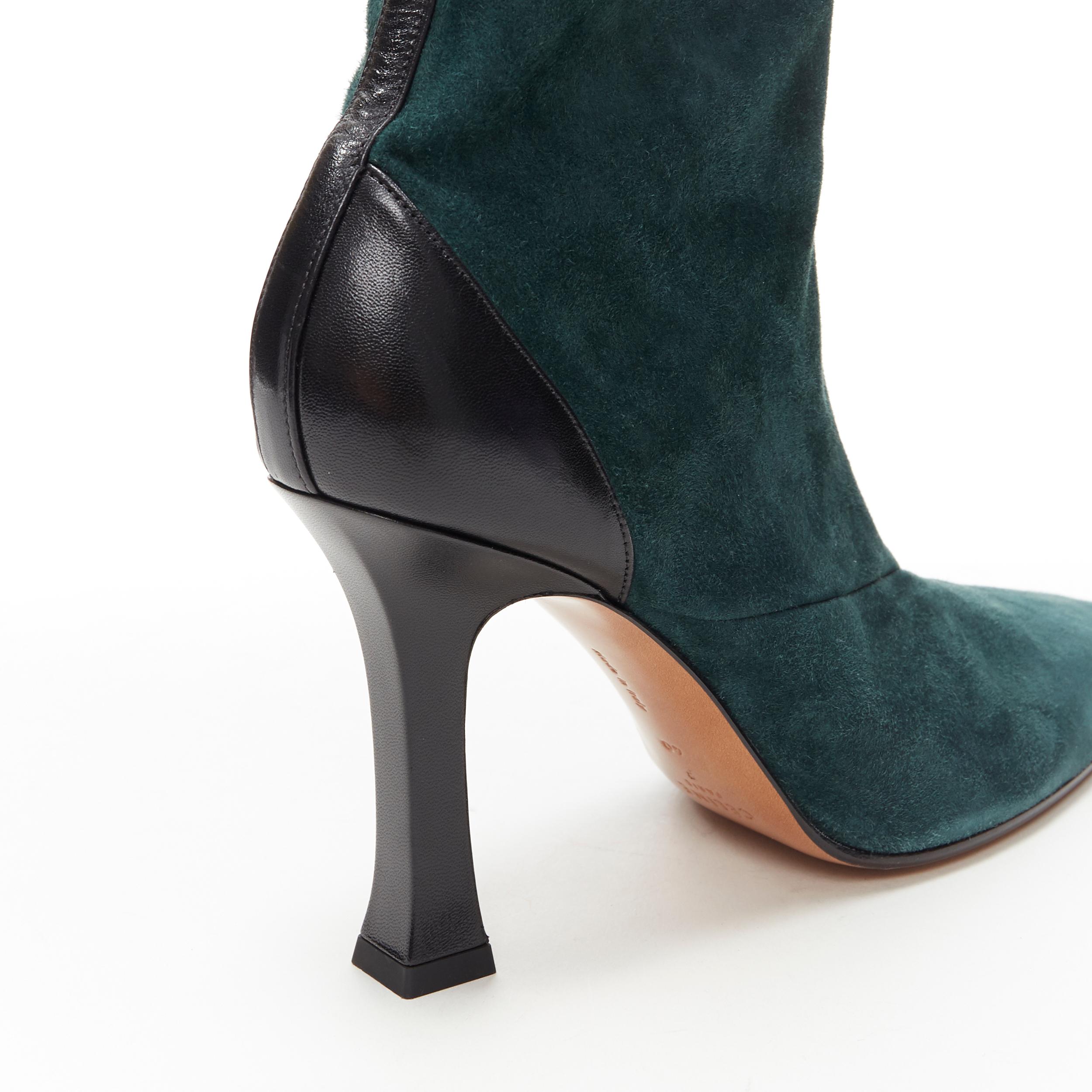 Women's new OLD CELINE Madame Flare forest green stretch suede square toe bootie EU40