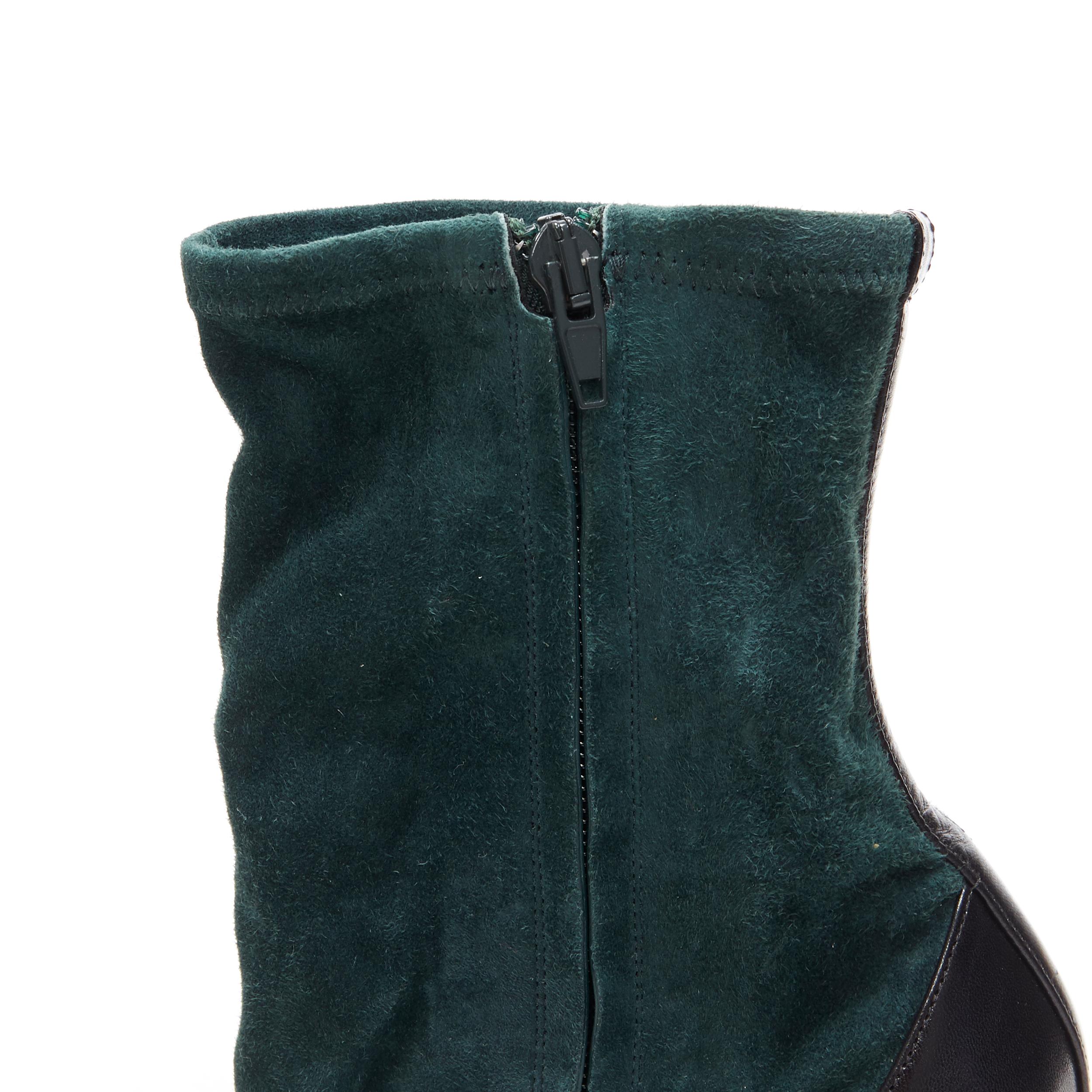 new OLD CELINE Madame Flare forest green stretch suede square toe bootie EU40 1