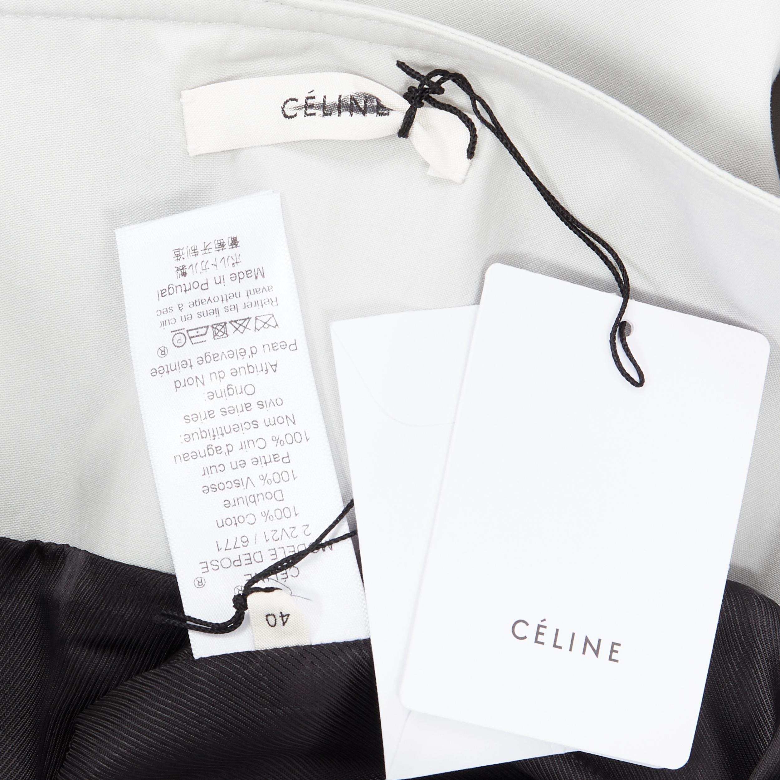 new OLD CELINE PF18 Gonna a portafoglio con cintura in cotone grigio chiaro e pelle nera FR40 6