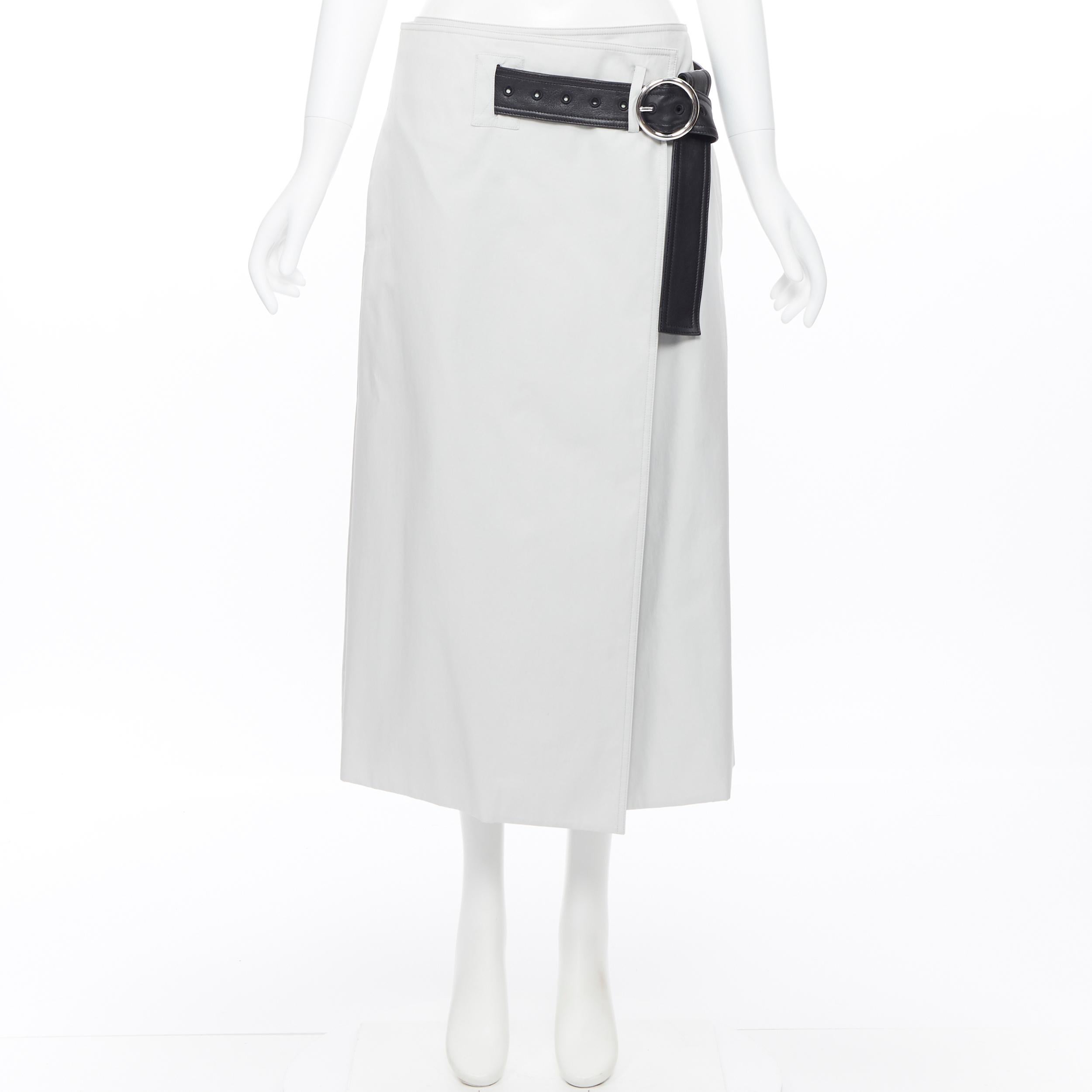 Nero new OLD CELINE PF18 Gonna a portafoglio con cintura in cotone grigio chiaro e pelle nera FR40