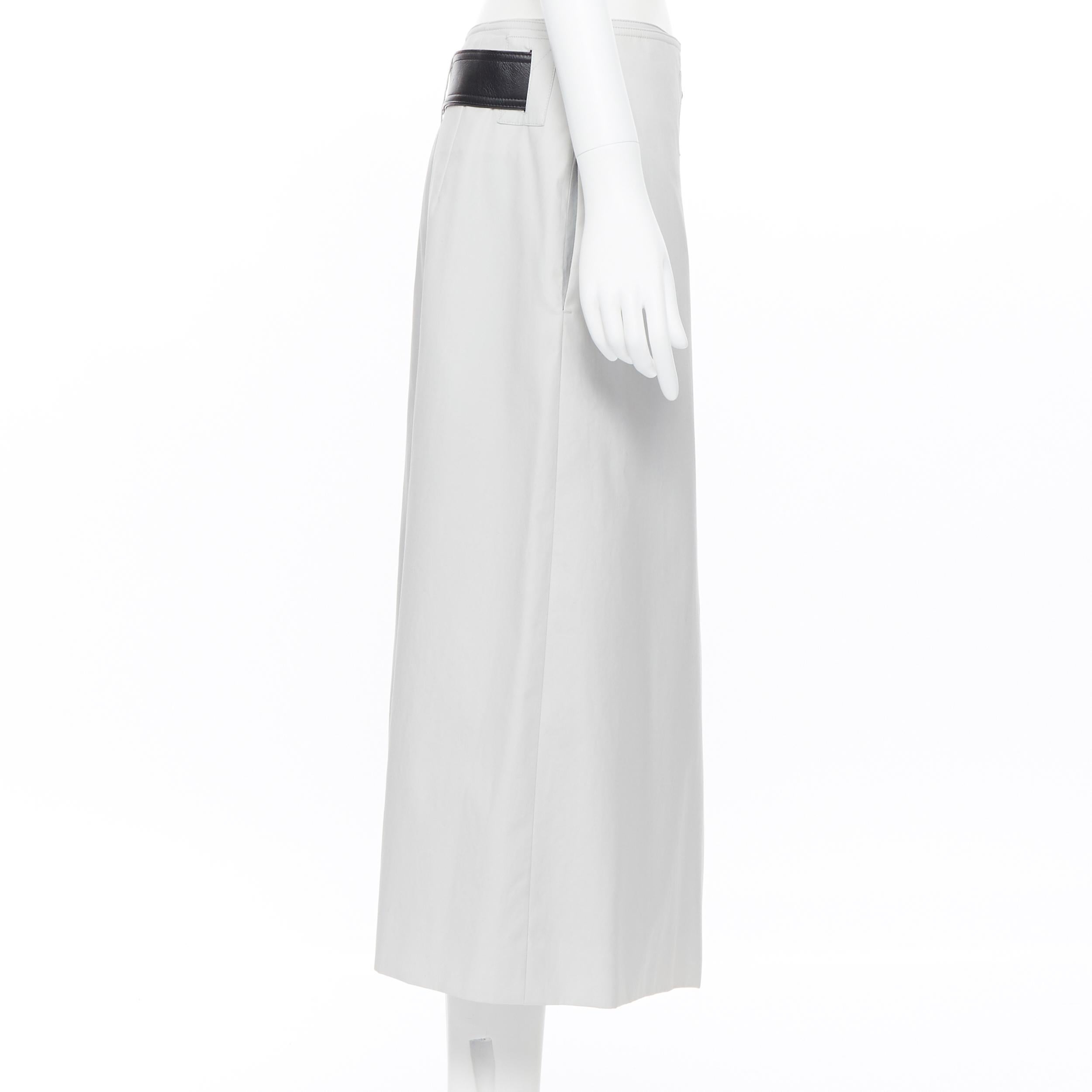 Donna new OLD CELINE PF18 Gonna a portafoglio con cintura in cotone grigio chiaro e pelle nera FR40