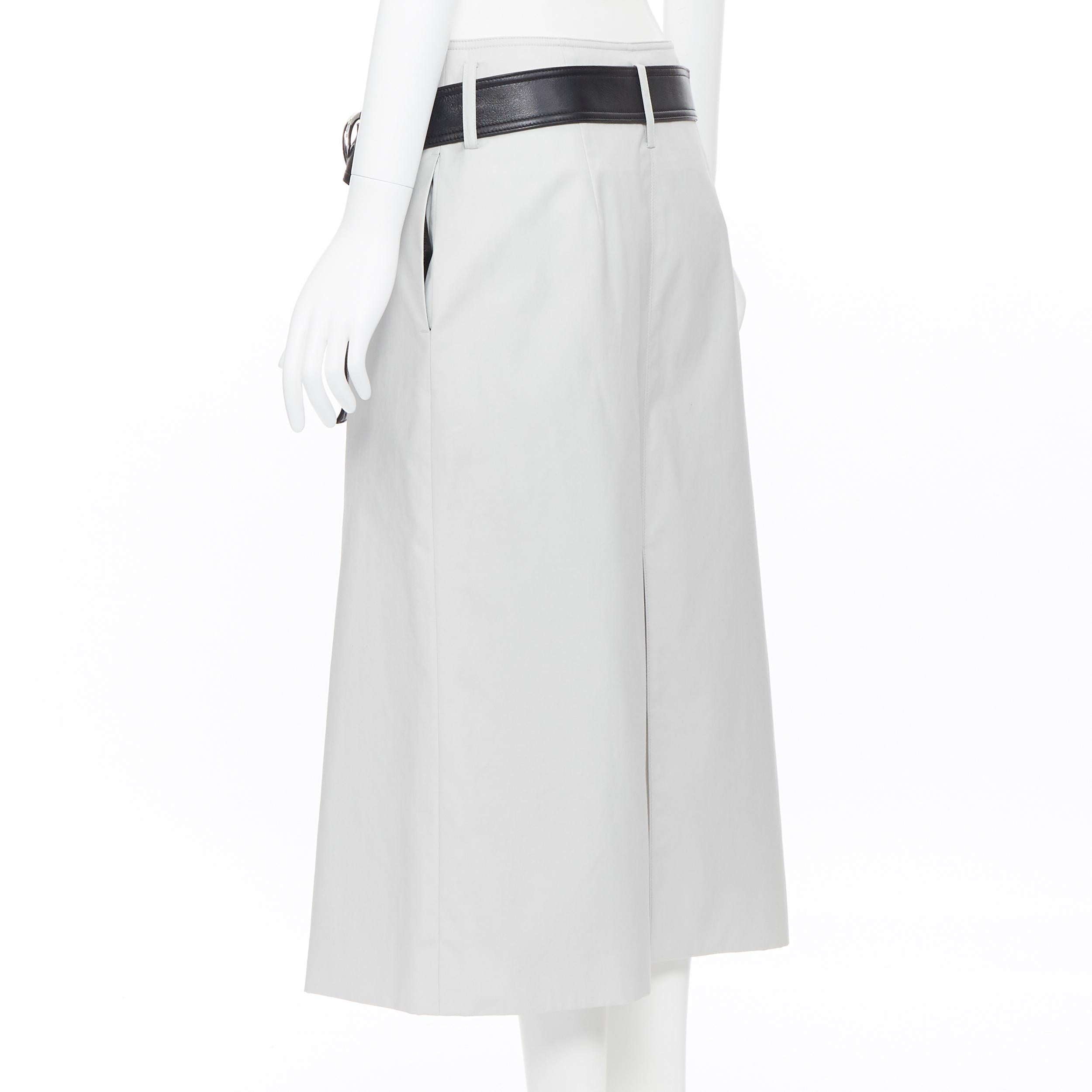 new OLD CELINE PF18 Gonna a portafoglio con cintura in cotone grigio chiaro e pelle nera FR40 2