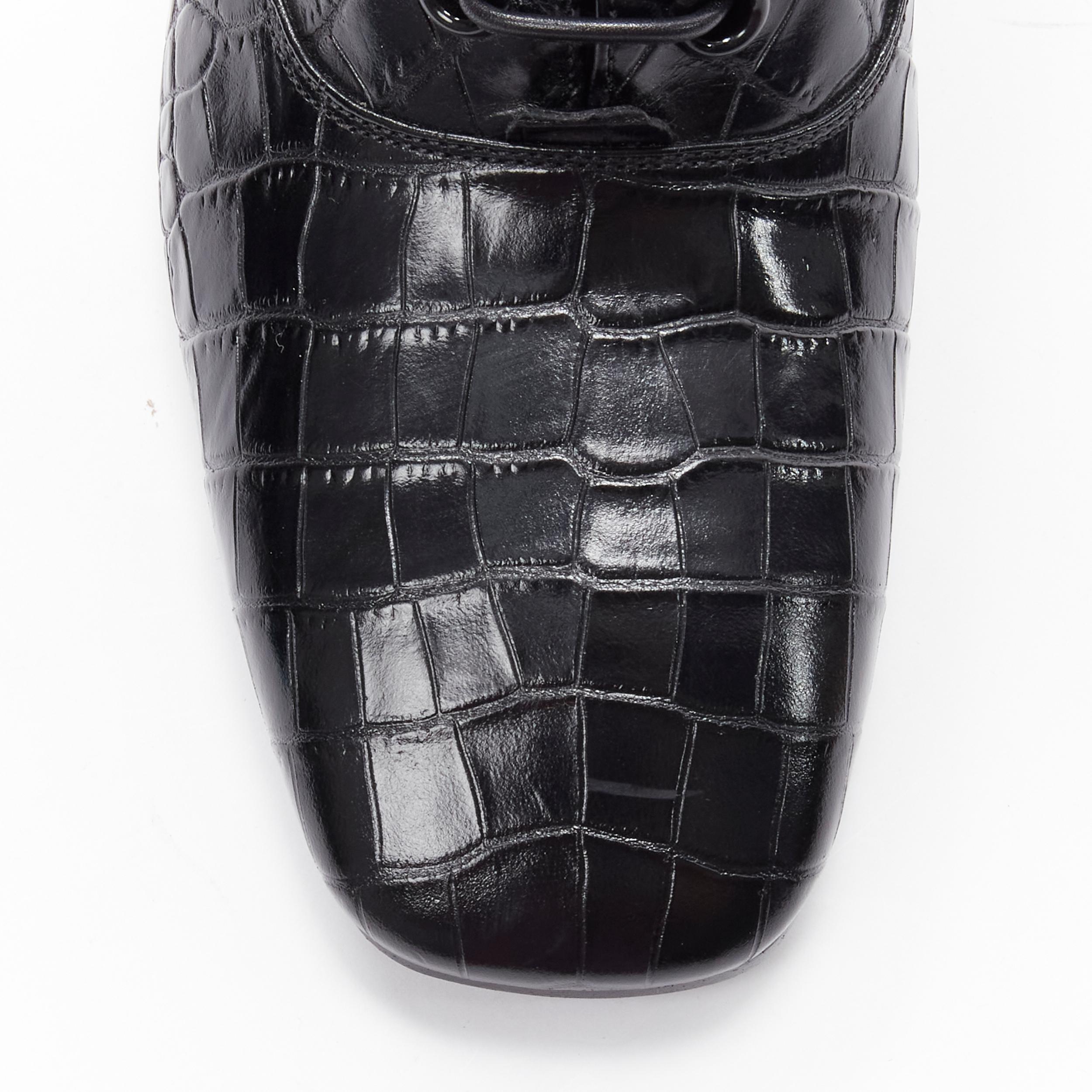 Black new OLD CELINE Phoebe Philo black mock croc square toe block heel brogue EU38.5