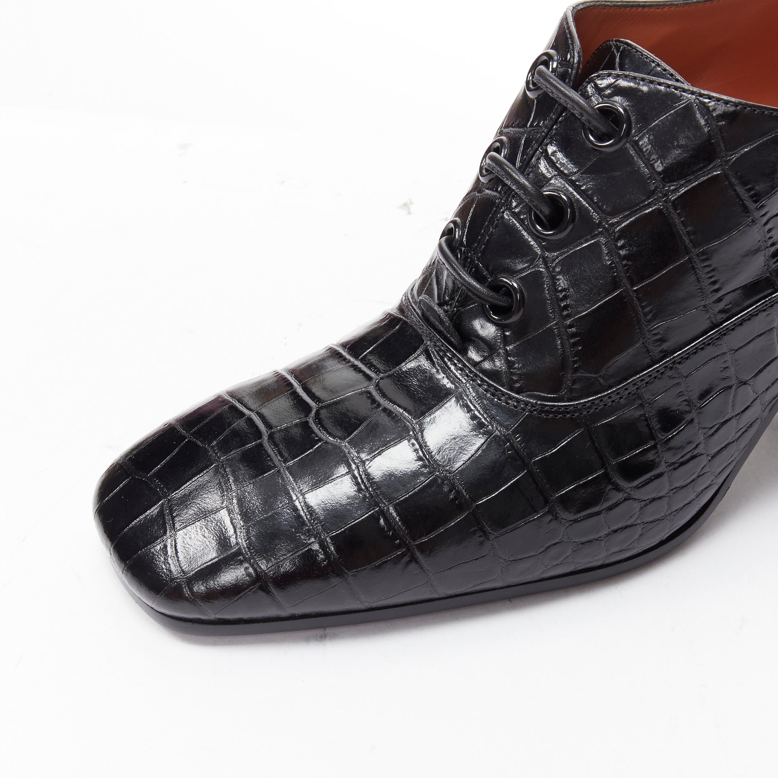 new OLD CELINE Phoebe Philo black mock croc square toe block heel brogue EU38.5 In New Condition In Hong Kong, NT