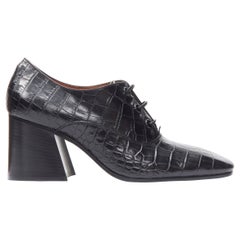 new OLD CELINE Phoebe Philo black mock croc square toe block heel brogue EU38.5