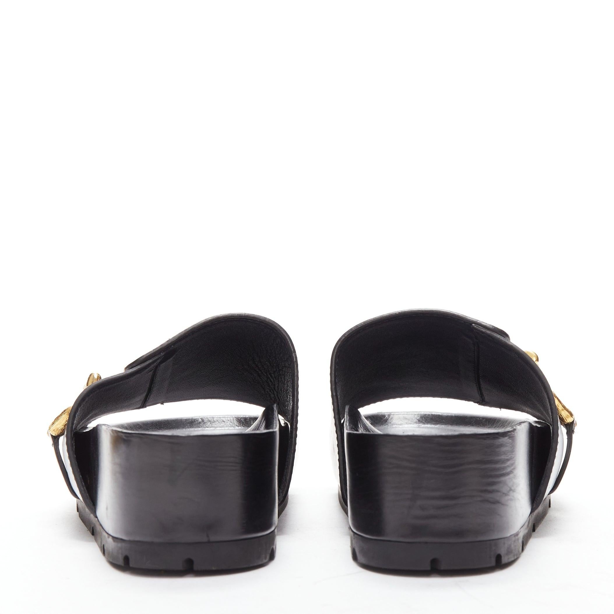 new OLD CELINE Phoebe Philo gold bamboo buckle black leather sandals EU38 1