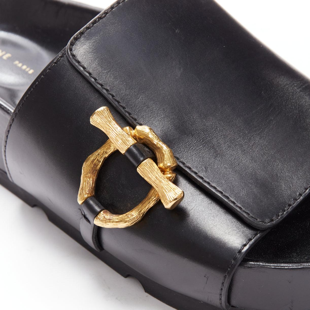 new OLD CELINE Phoebe Philo gold bamboo buckle black leather sandals EU38 3