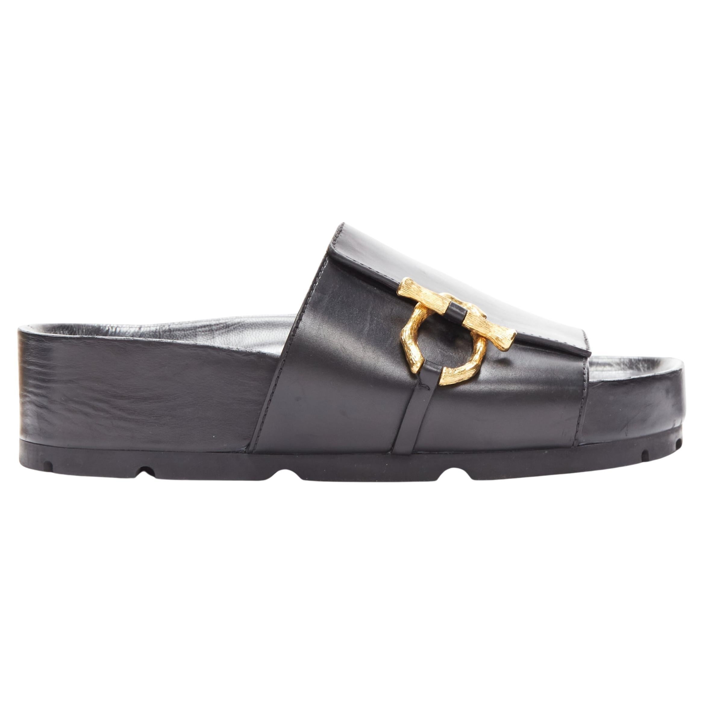 new OLD CELINE Phoebe Philo gold bamboo buckle black leather sandals EU38