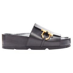 new OLD CELINE Phoebe Philo gold bamboo buckle black leather sandals EU38