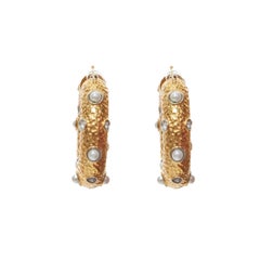new OLD CELINE Phoebe Philo gold Byzantine crystal pearl hoop medium earrings