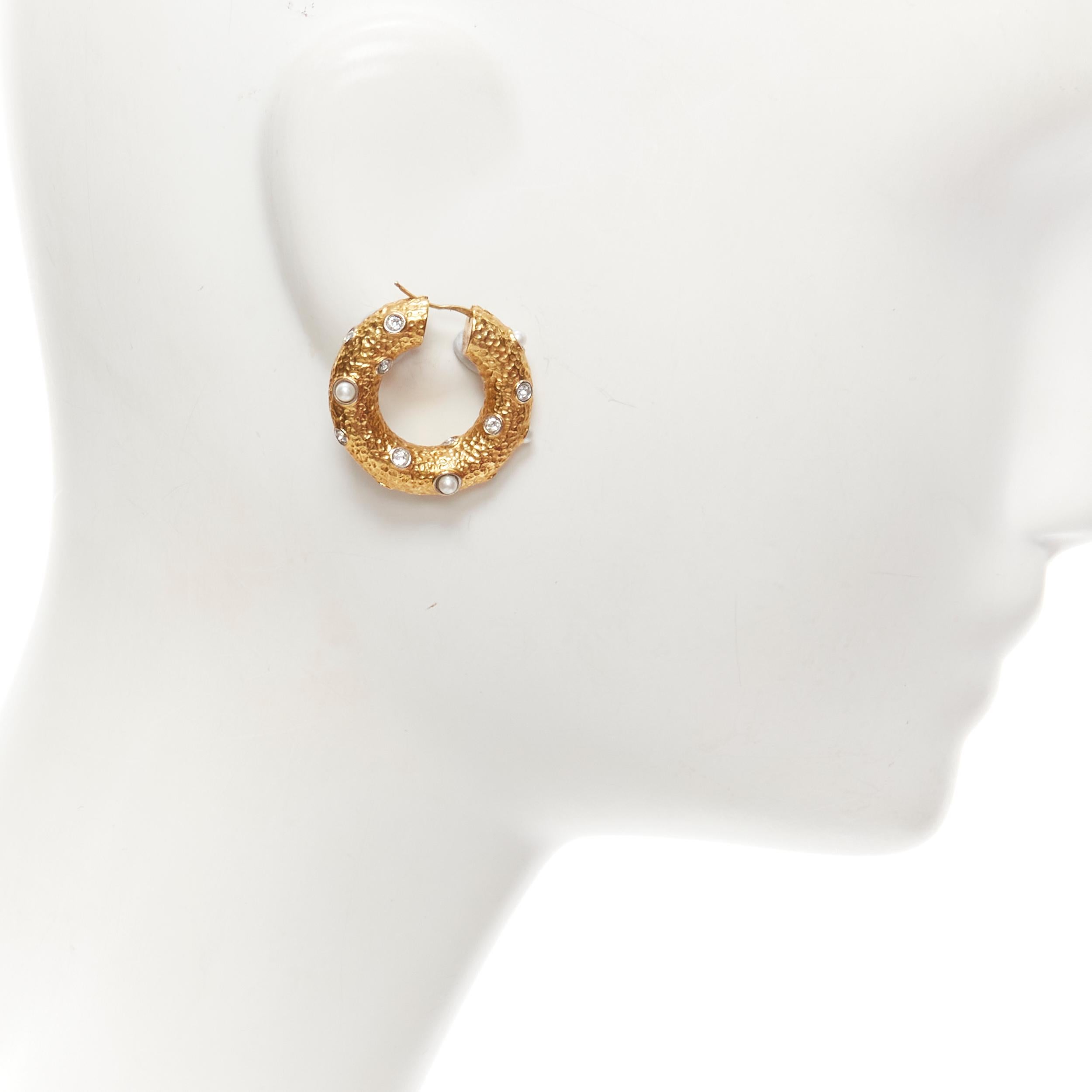 Brown new OLD CELINE Phoebe Philo gold Byzantine crystal pearl hoop medium earrings