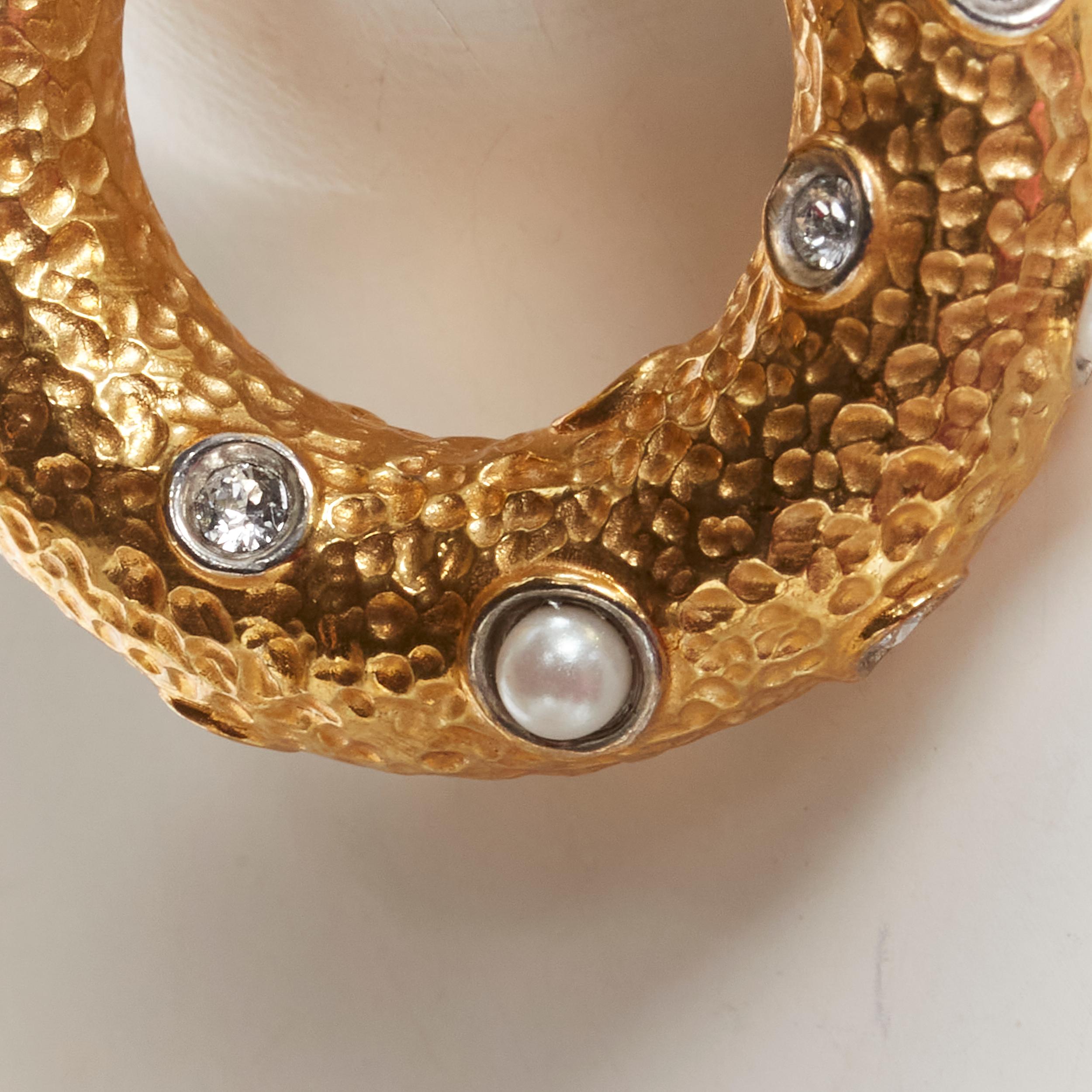 new OLD CELINE Phoebe Philo gold Byzantine crystal pearl hoop medium earrings In New Condition In Hong Kong, NT