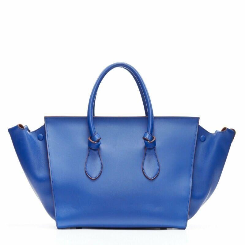 Women's new OLD CELINE Phoebe Philo Knot cobalt blue calf large shopper tote bag For Sale