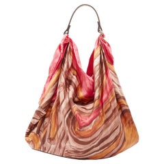new OLD CELINE Phoebe Philo pink abstract print silk scarf brown leather bag