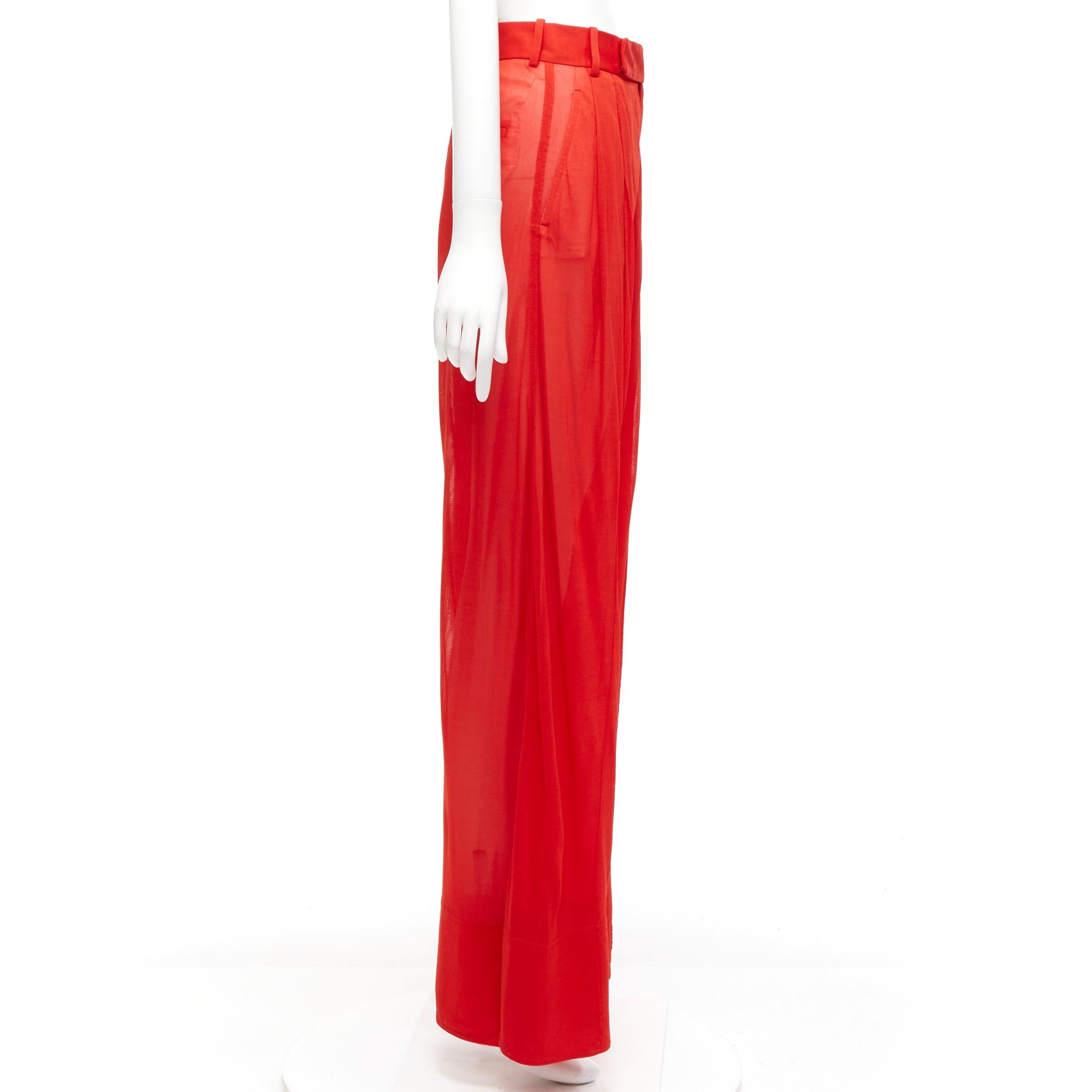 Red new OLD CELINE Phoebe Philo red sheer solid seam wide leg pants FR36 S