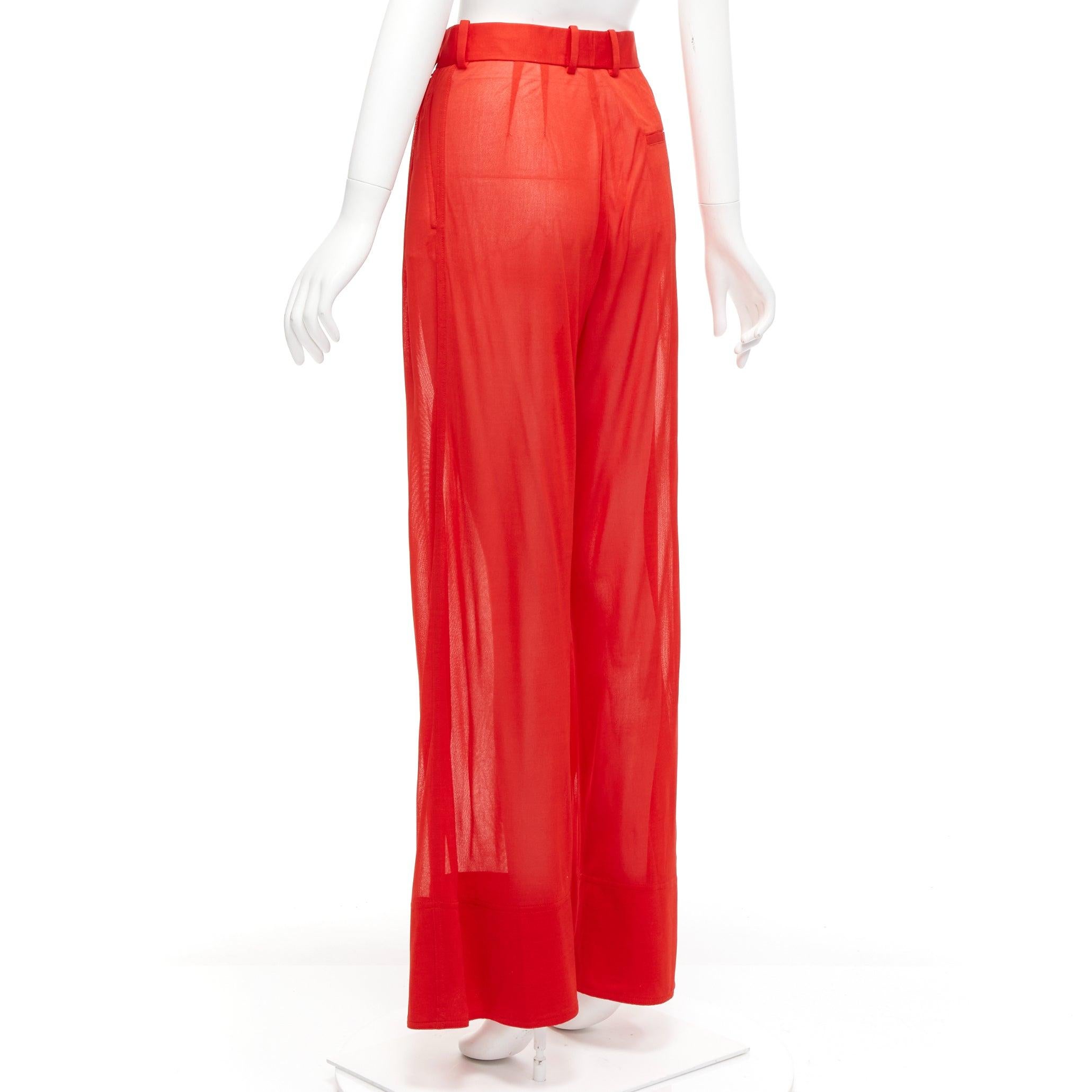 Women's new OLD CELINE Phoebe Philo red sheer solid seam wide leg pants FR36 S