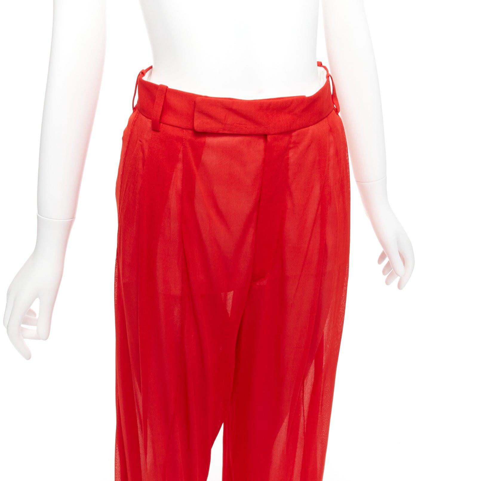 new OLD CELINE Phoebe Philo red sheer solid seam wide leg pants FR36 S 2