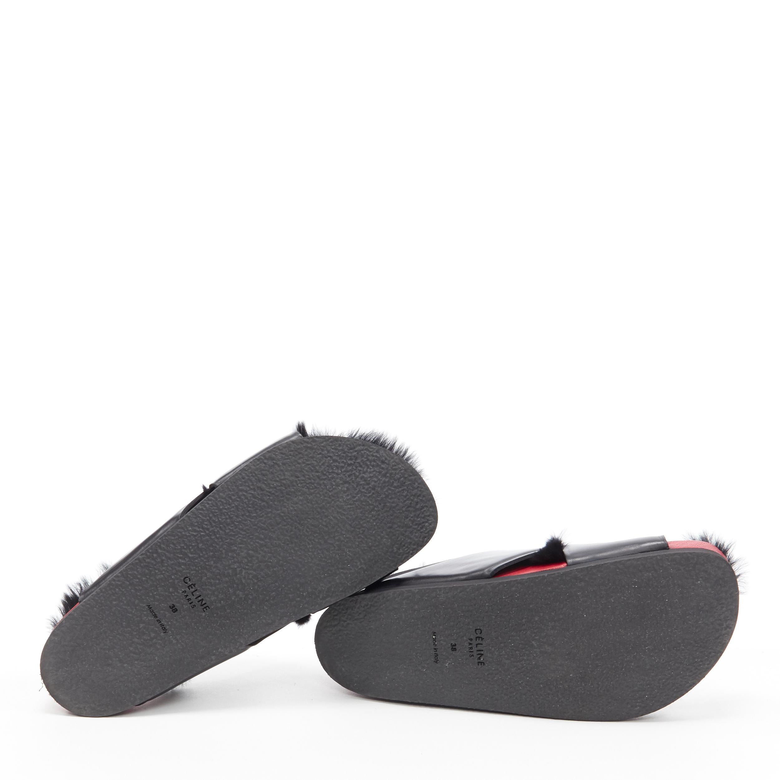 Black new OLD CELINE PHOEBE PHILO red white leather Twist Boxy slides sandals EU37