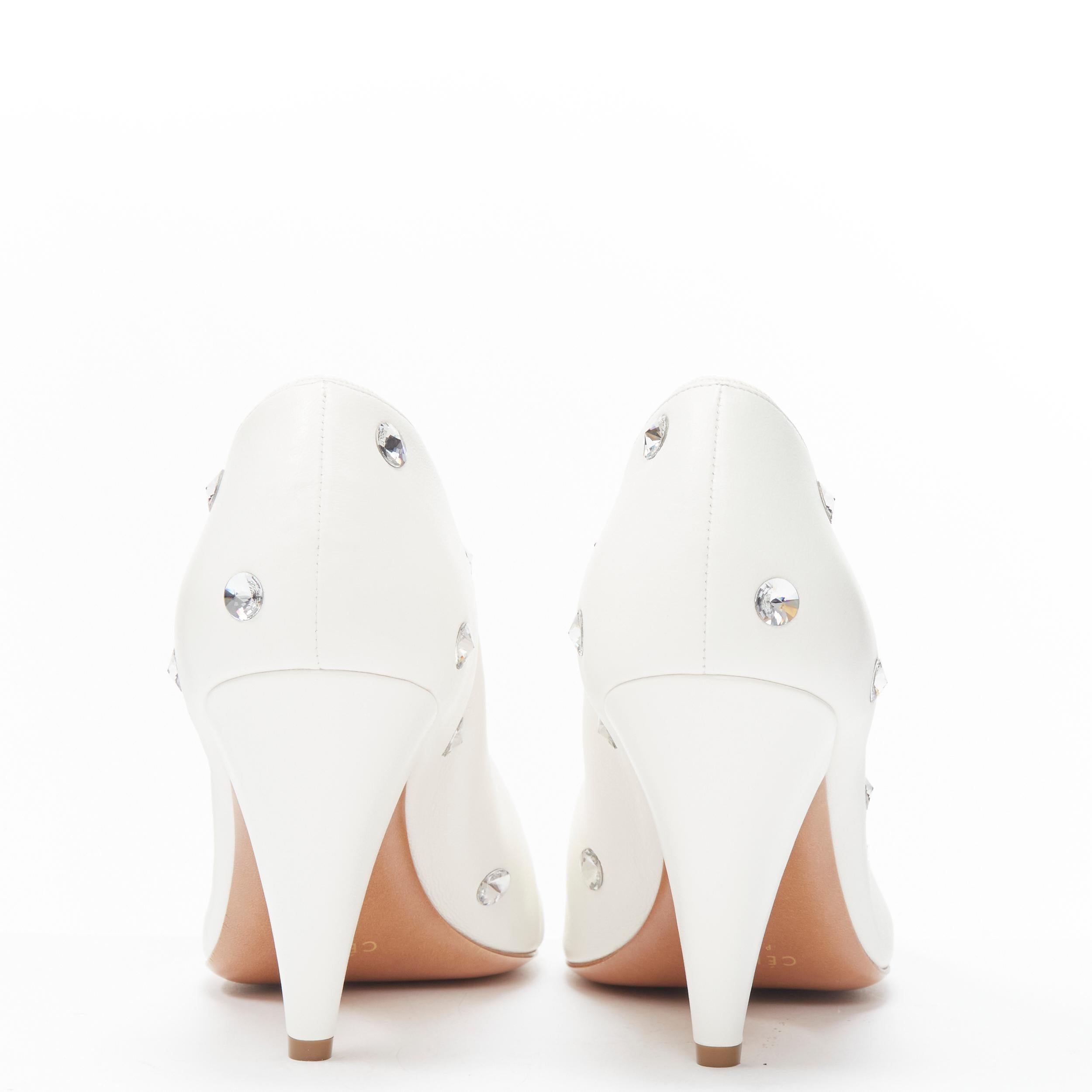 Gray new OLD CELINE Phoebe Philo V Neck white crystal strass stud pump EU38.5