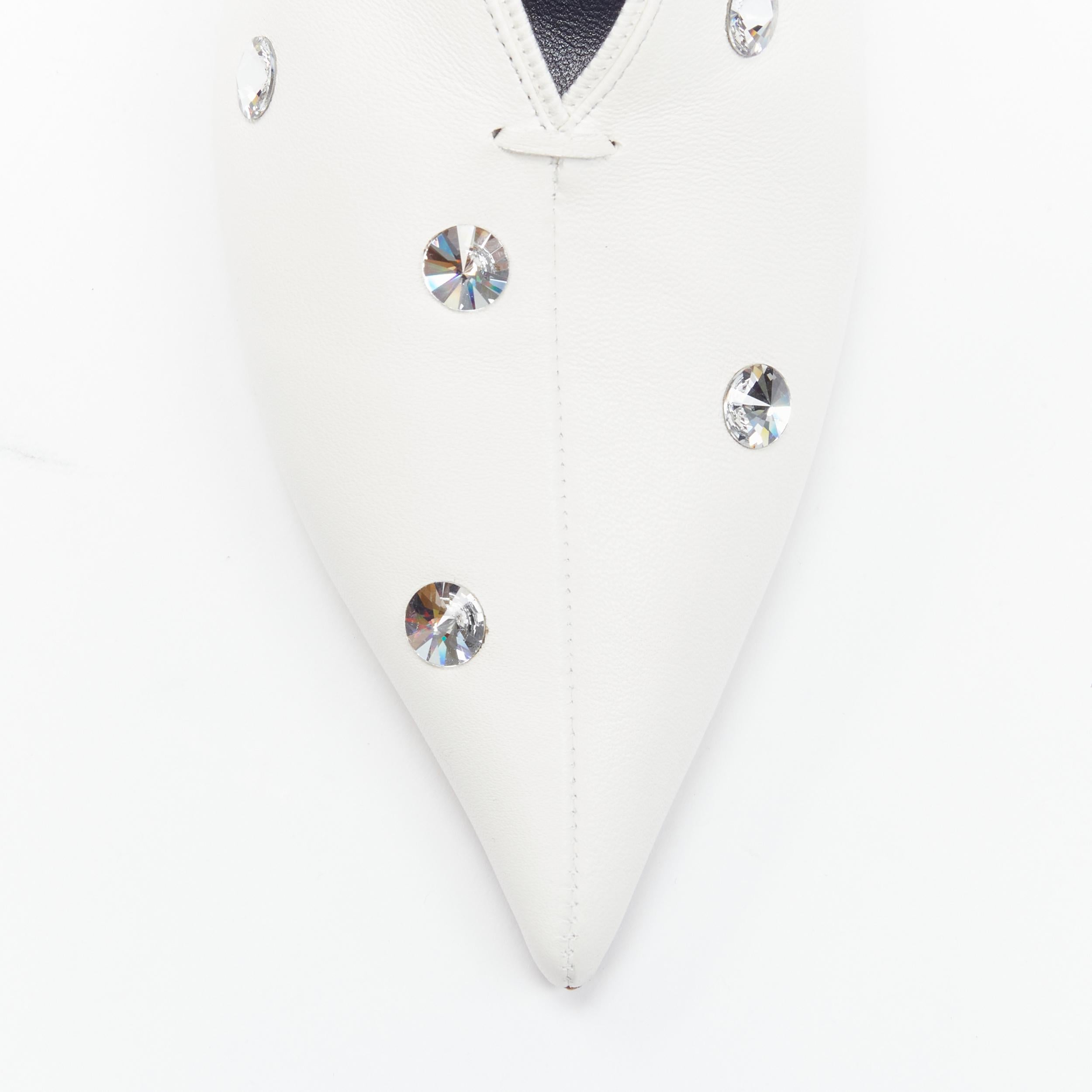 new OLD CELINE Phoebe Philo V Neck white crystal strass stud pump EU38.5 In New Condition In Hong Kong, NT