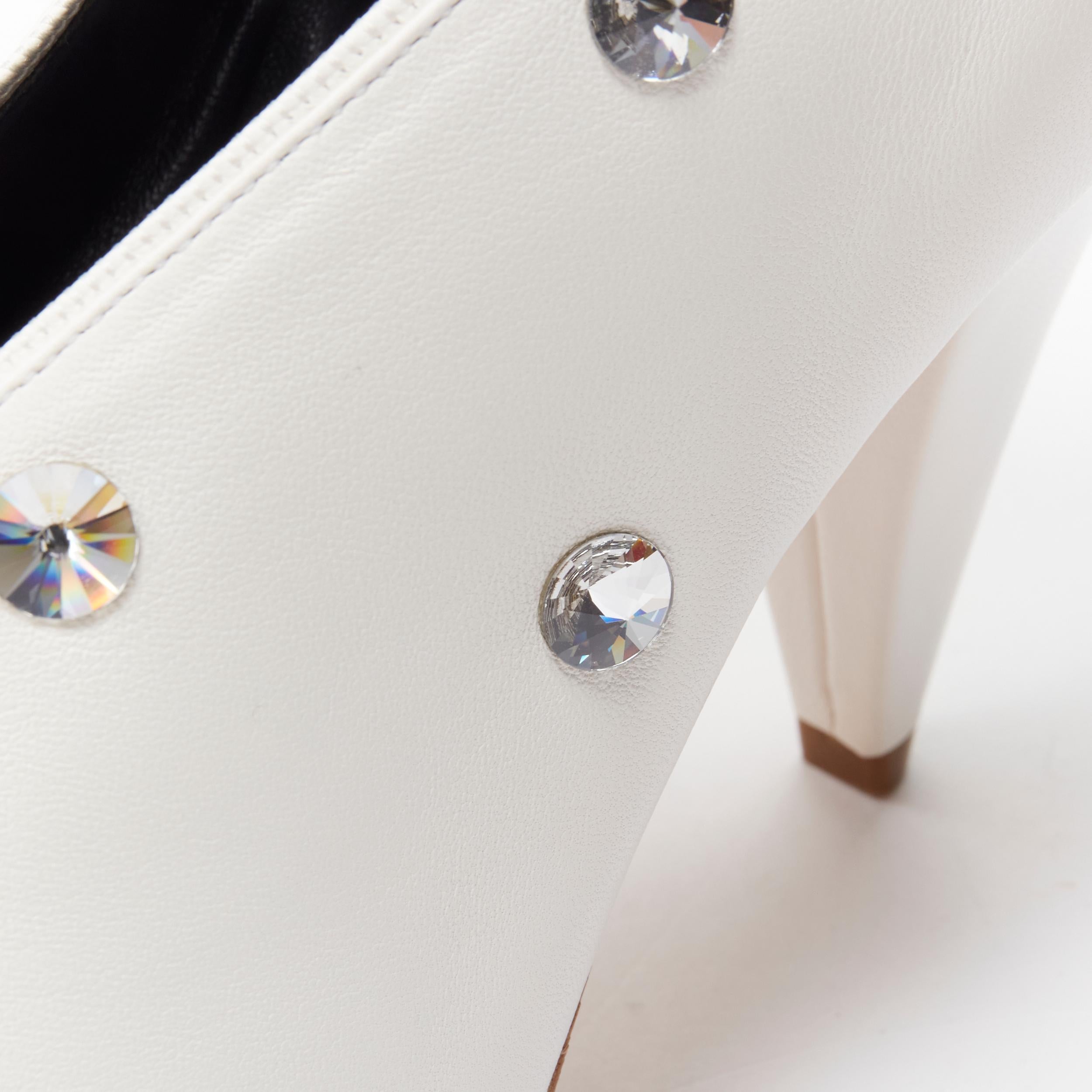 Women's new OLD CELINE Phoebe Philo V Neck white crystal strass stud pump EU38.5