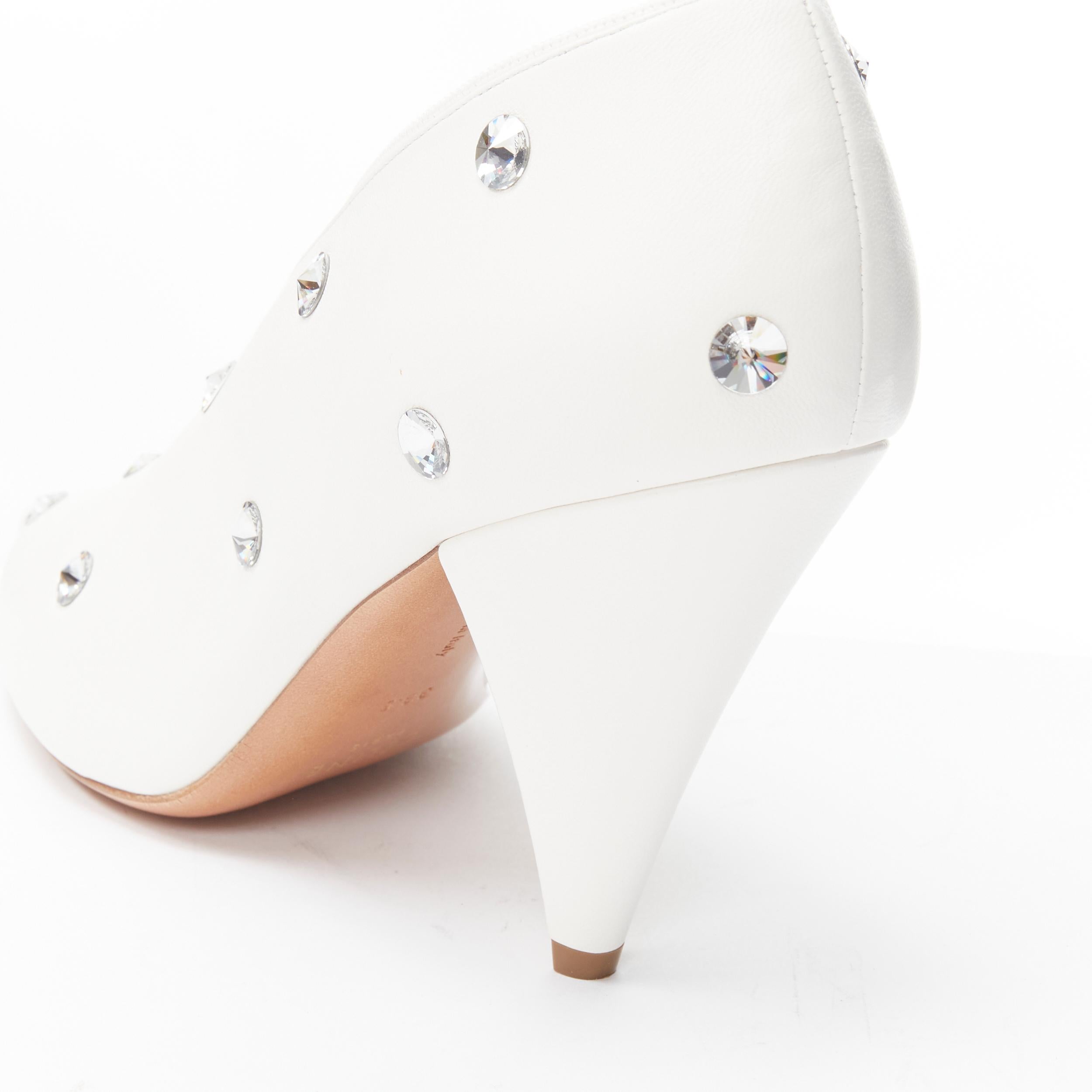 new OLD CELINE Phoebe Philo V Neck white crystal strass stud pump EU38.5 1