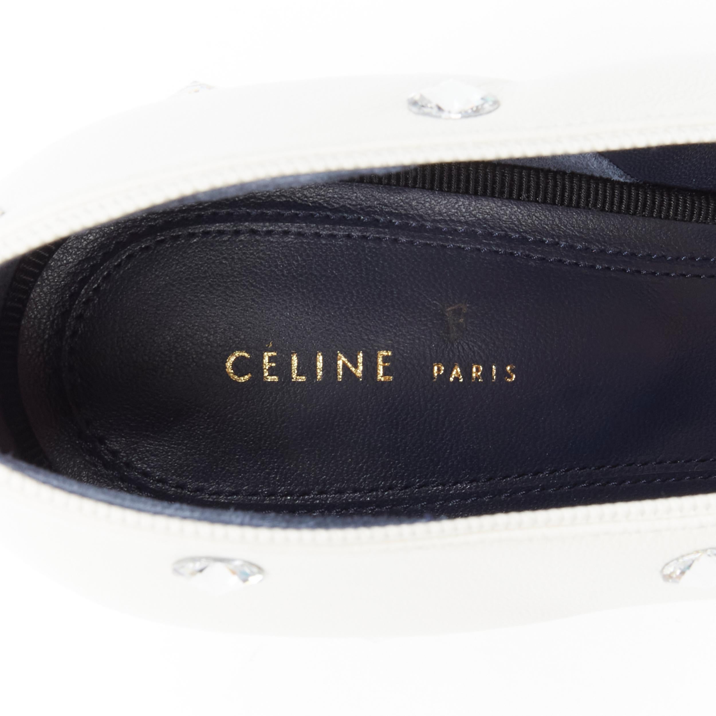 new OLD CELINE Phoebe Philo V Neck white crystal strass stud pump EU38.5 2