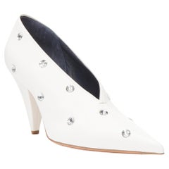 neue OLD CELINE Phoebe Philo V-Ausschnitt-Pump mit weißem Kristallriemen EU38.5