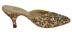 New Silver Snowflake Kitten Mules with Red and Green Sequins – US 5.5, 1940s