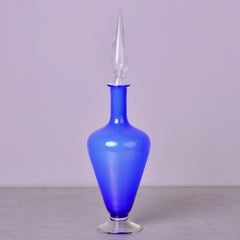 New Old Stock 1960s Balboa Blue Murano Glass Bottle with Stopper