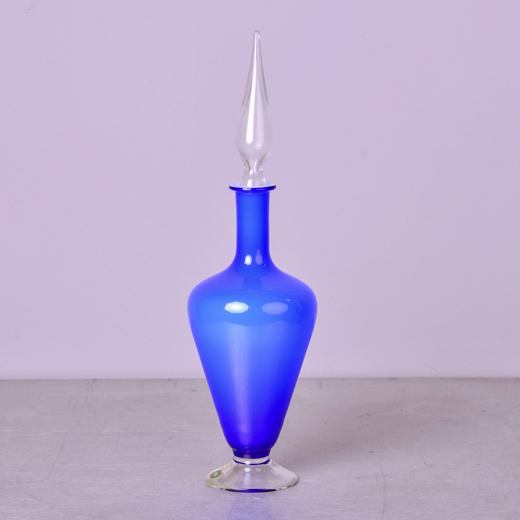 Mid-Century Modern New Old Stock 1960s Balboa Blue Murano Glass Bottle with Stopper For Sale