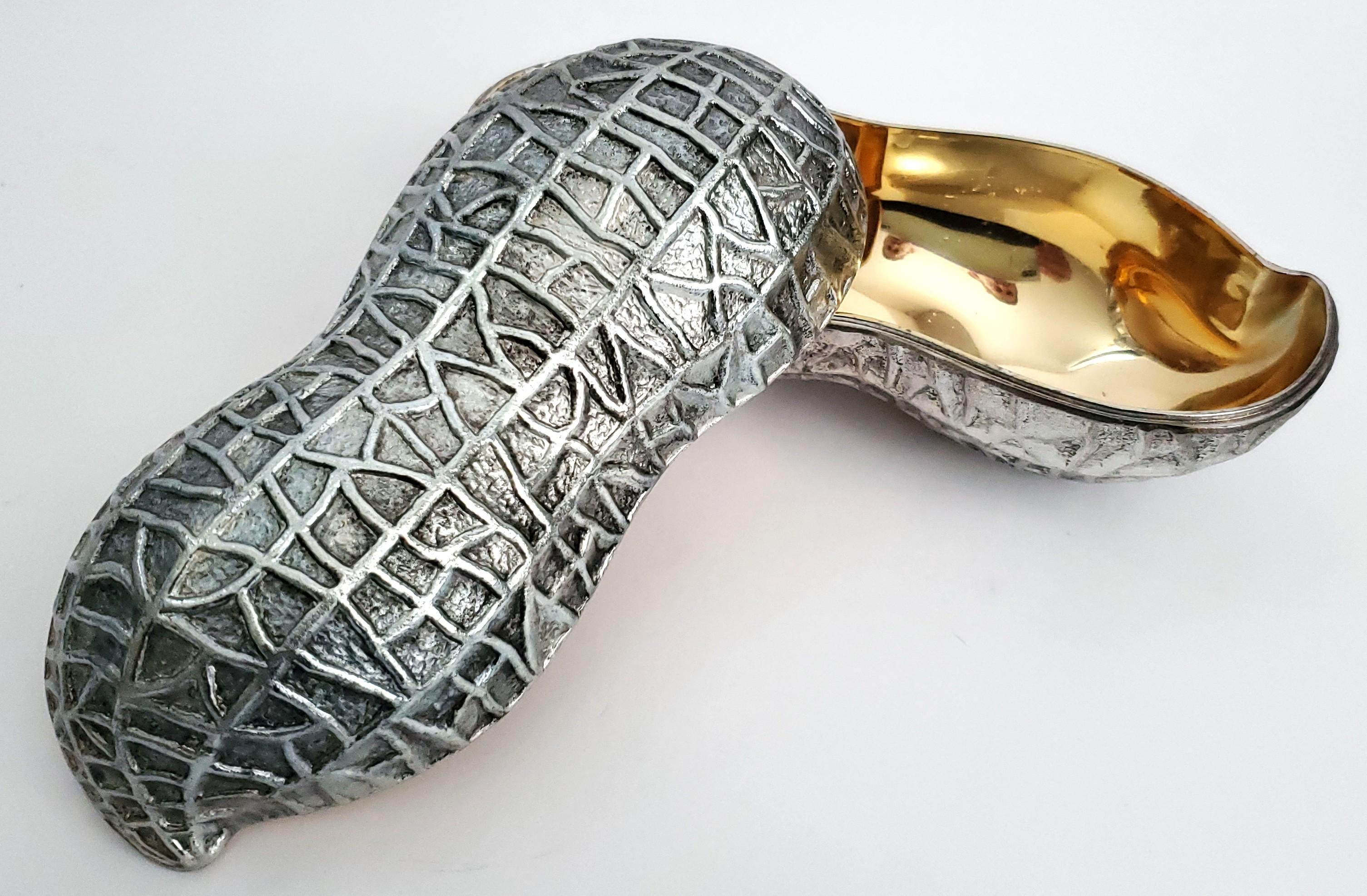 Mid-Century Modern New Old Stock 1970s Silver Plate Peanut Box With Gold Tone Interior For Sale