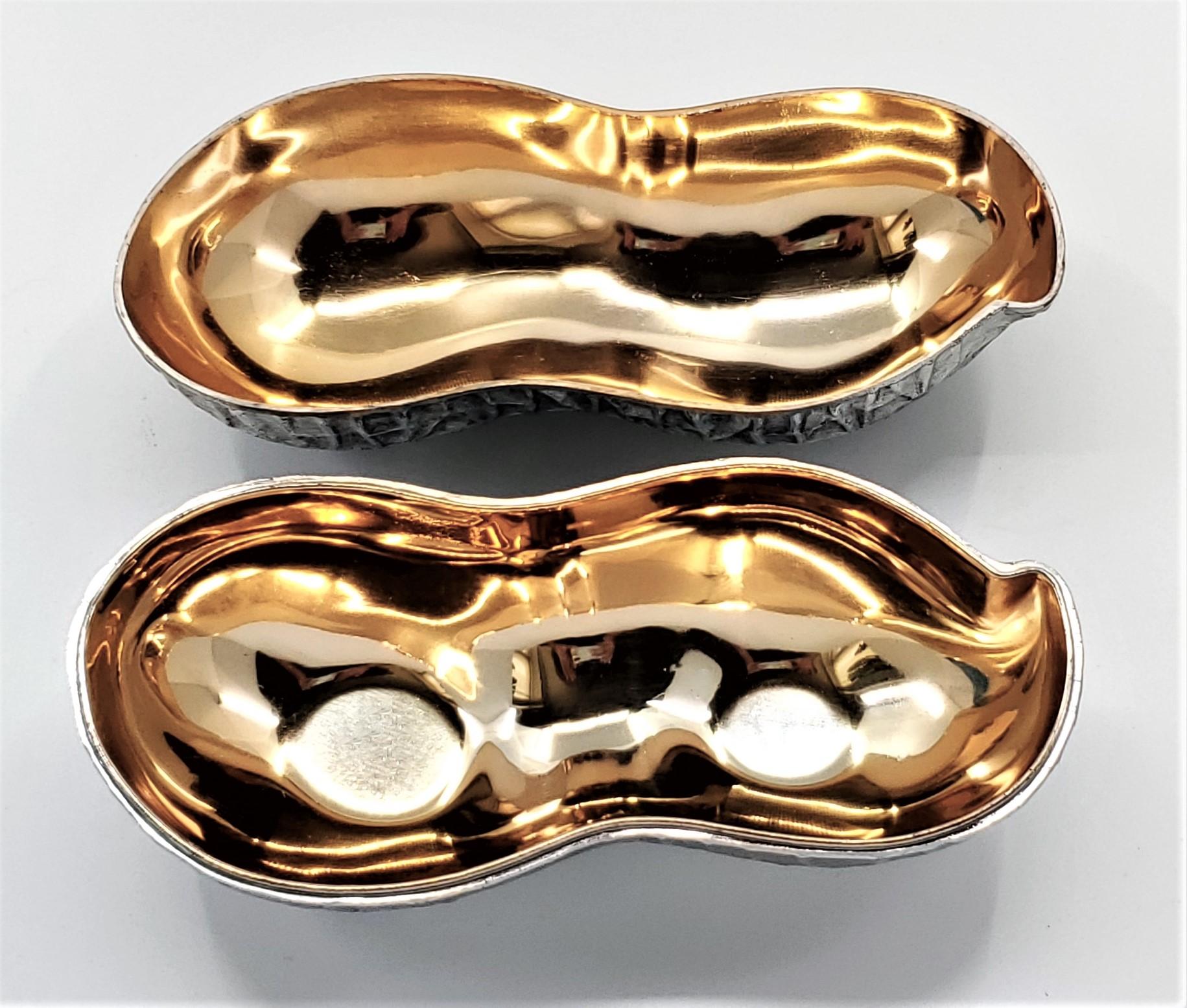 Japanese New Old Stock 1970s Silver Plate Peanut Box With Gold Tone Interior For Sale