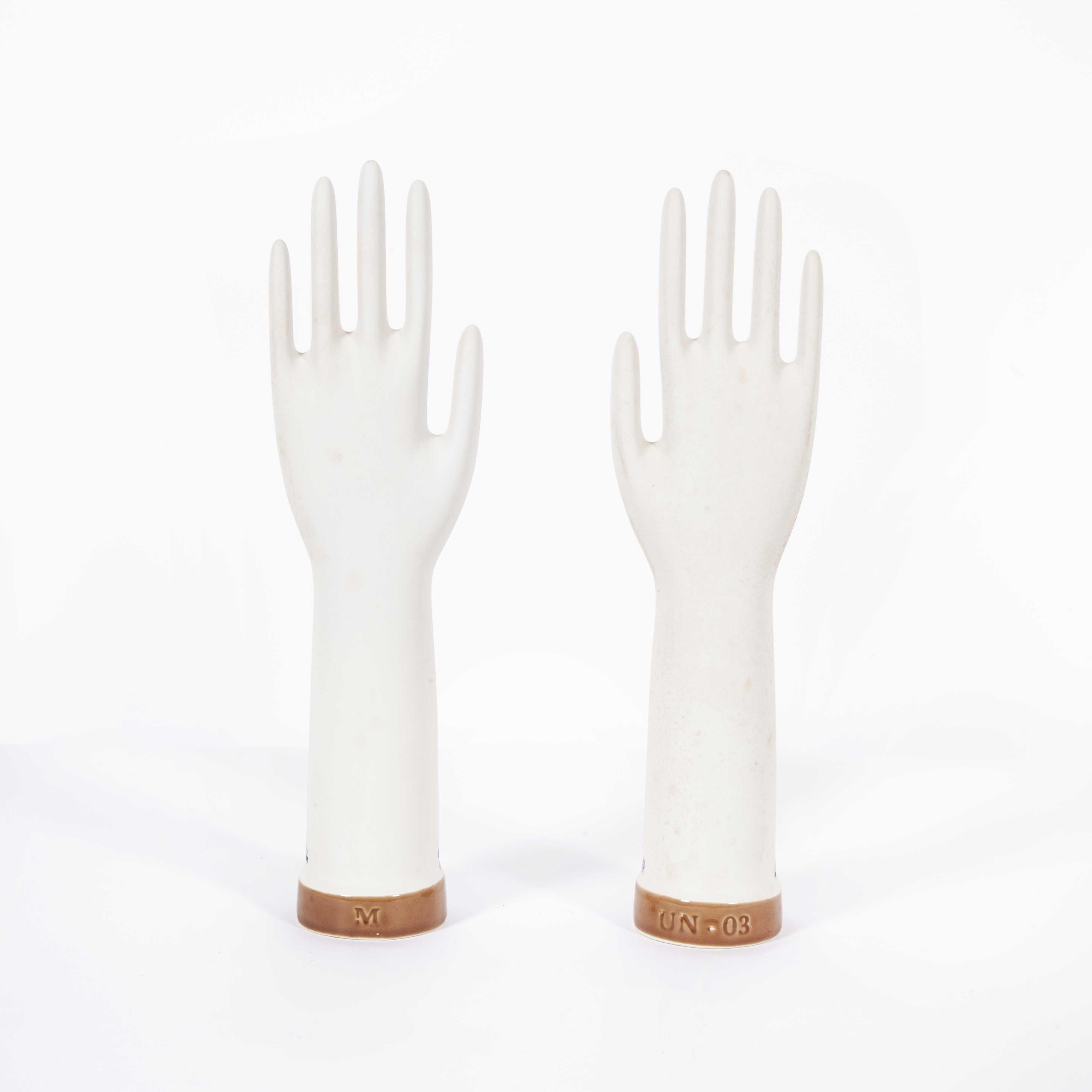 New Old Stock Ceramic Rubber Glove Hand Moulds, Singles 'Red Base' For Sale 1