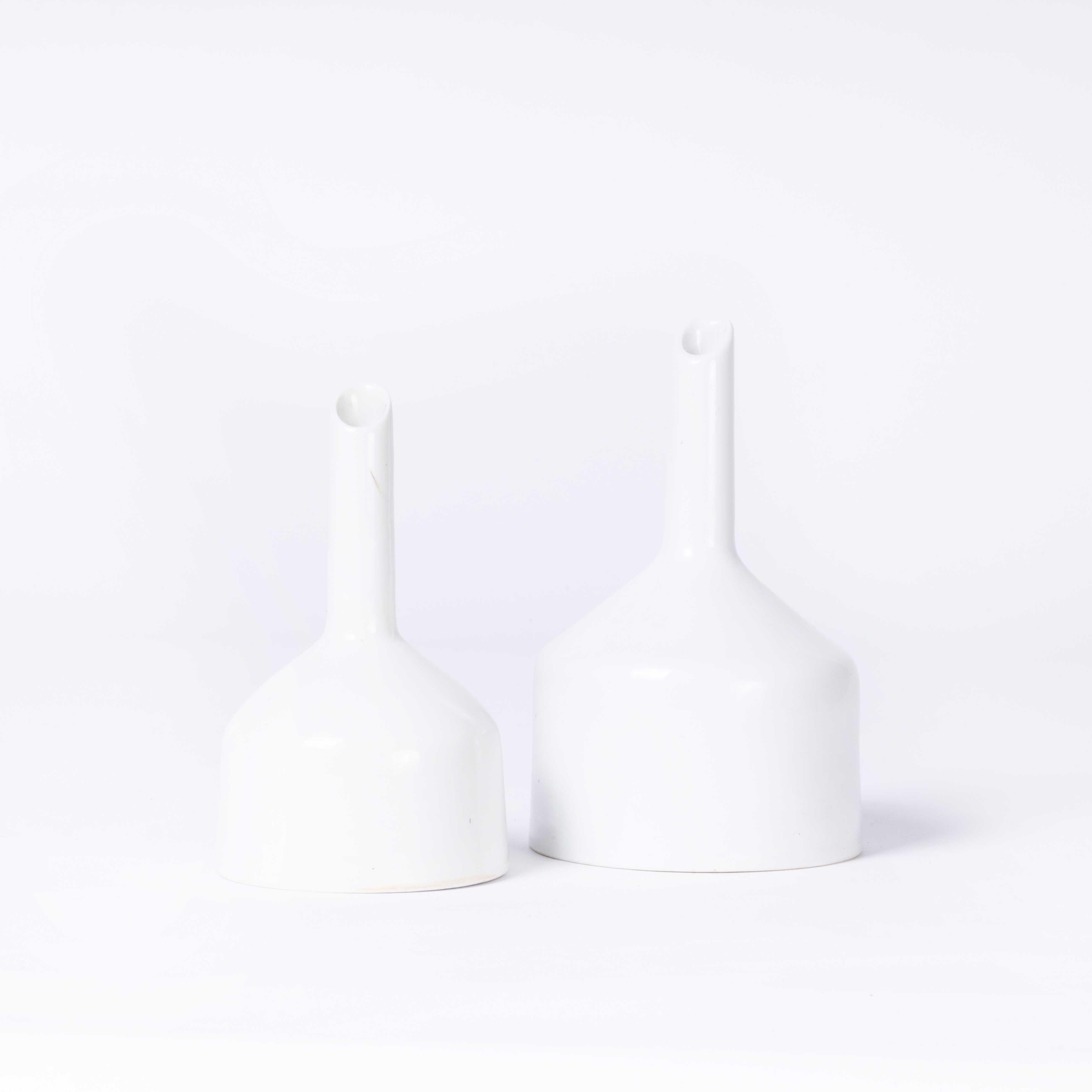 Czech New Old Stock Heavy Ceramic White Funnels, Pair For Sale