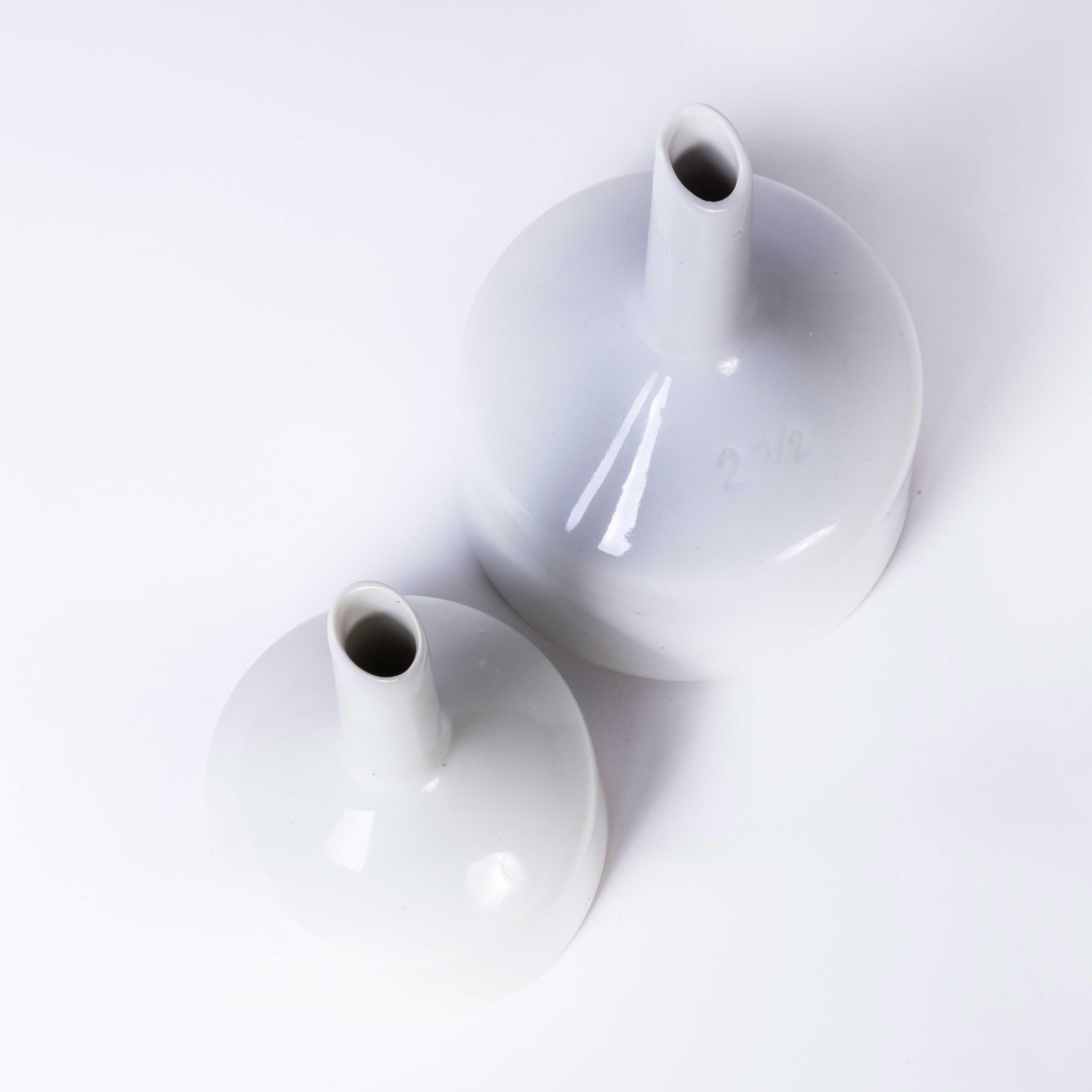 New Old Stock Heavy Ceramic White Funnels, Pair For Sale 1