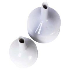 New Old Stock Heavy Ceramic White Funnels, Pair