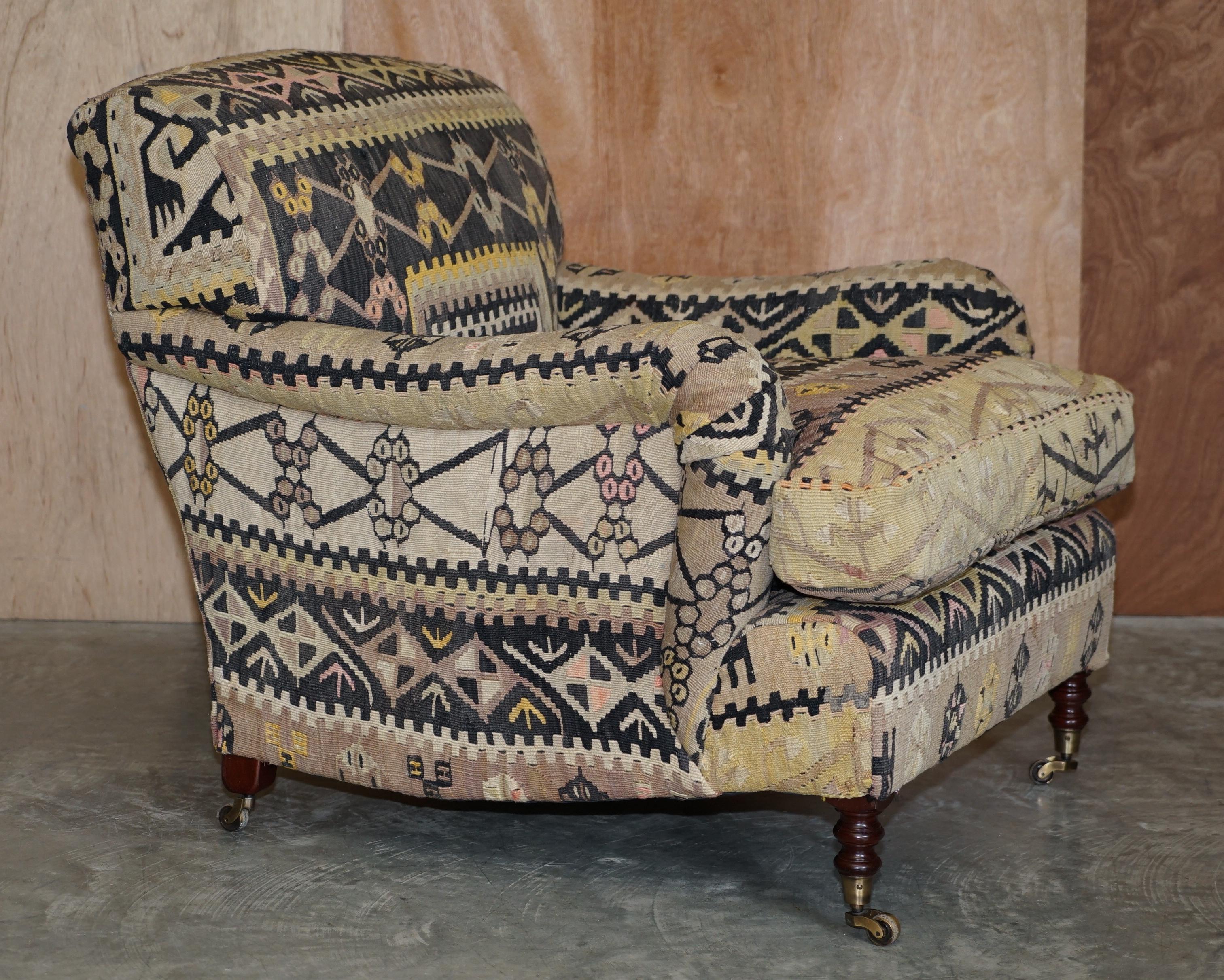 New Old Stock Large George Smith Signature Scroll Arm Kilim Upholstered Armchair 2